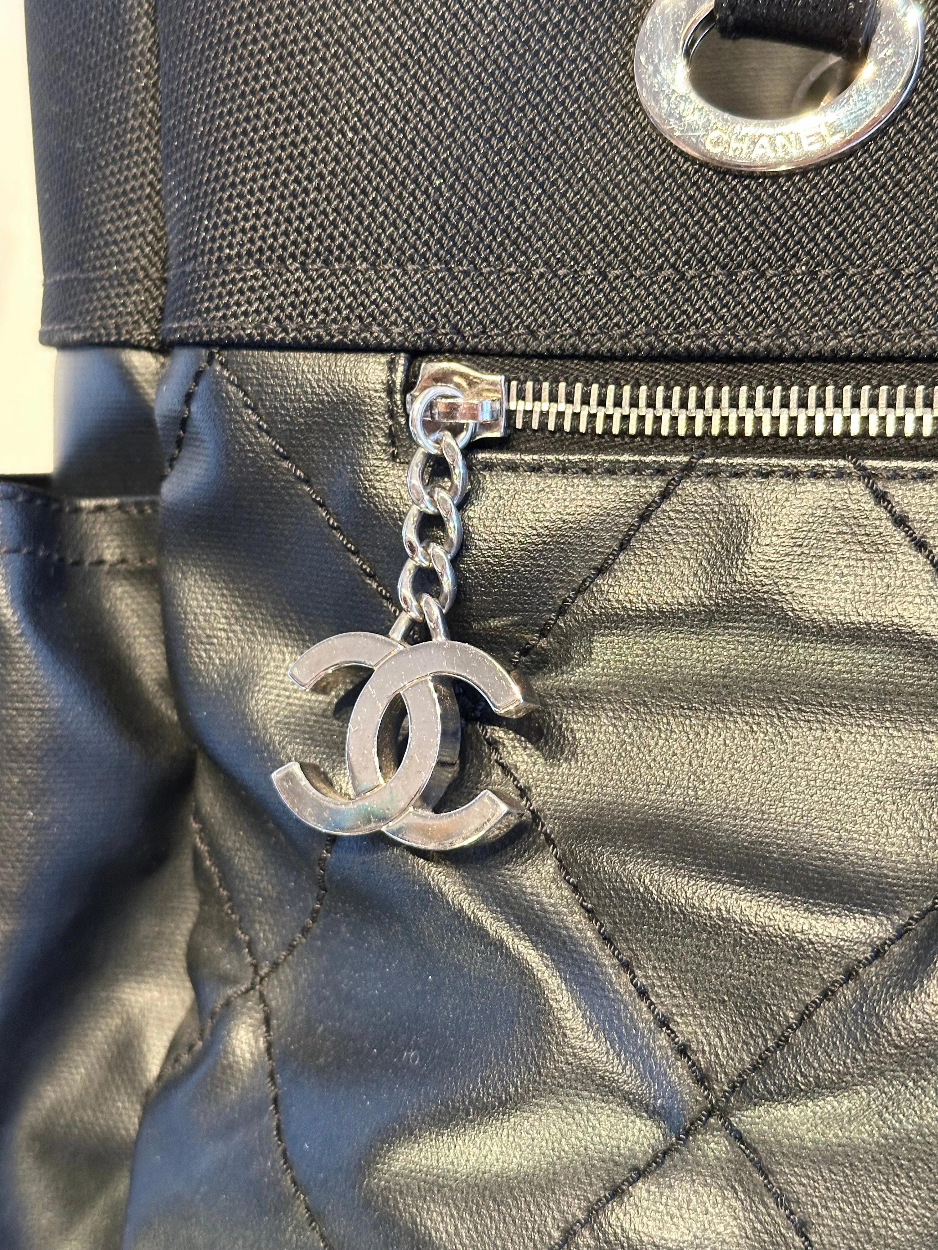 CHANEL Paris Biarritz Black Nylon Canvas Large Tote