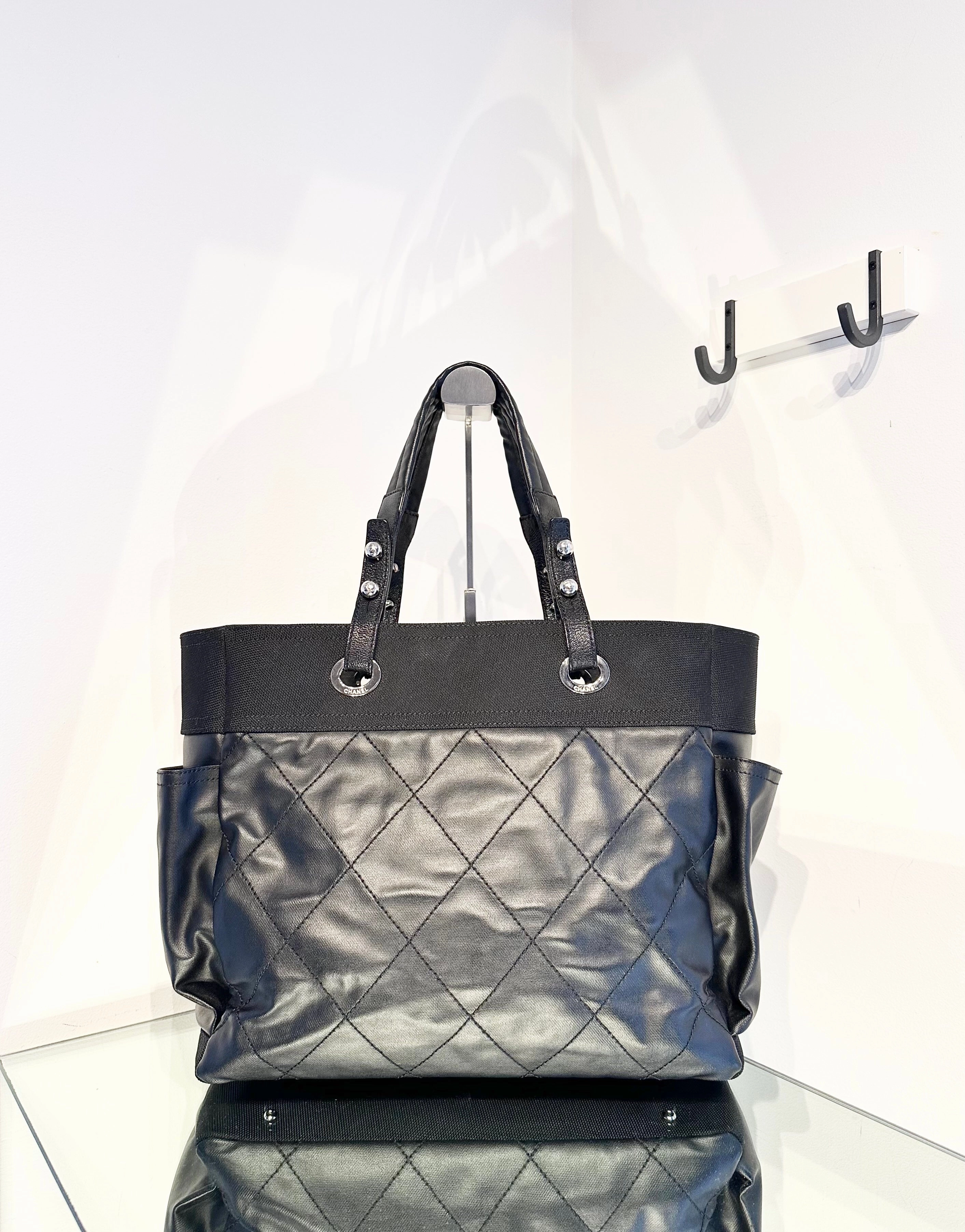 CHANEL Paris Biarritz Black Nylon Canvas Large Tote