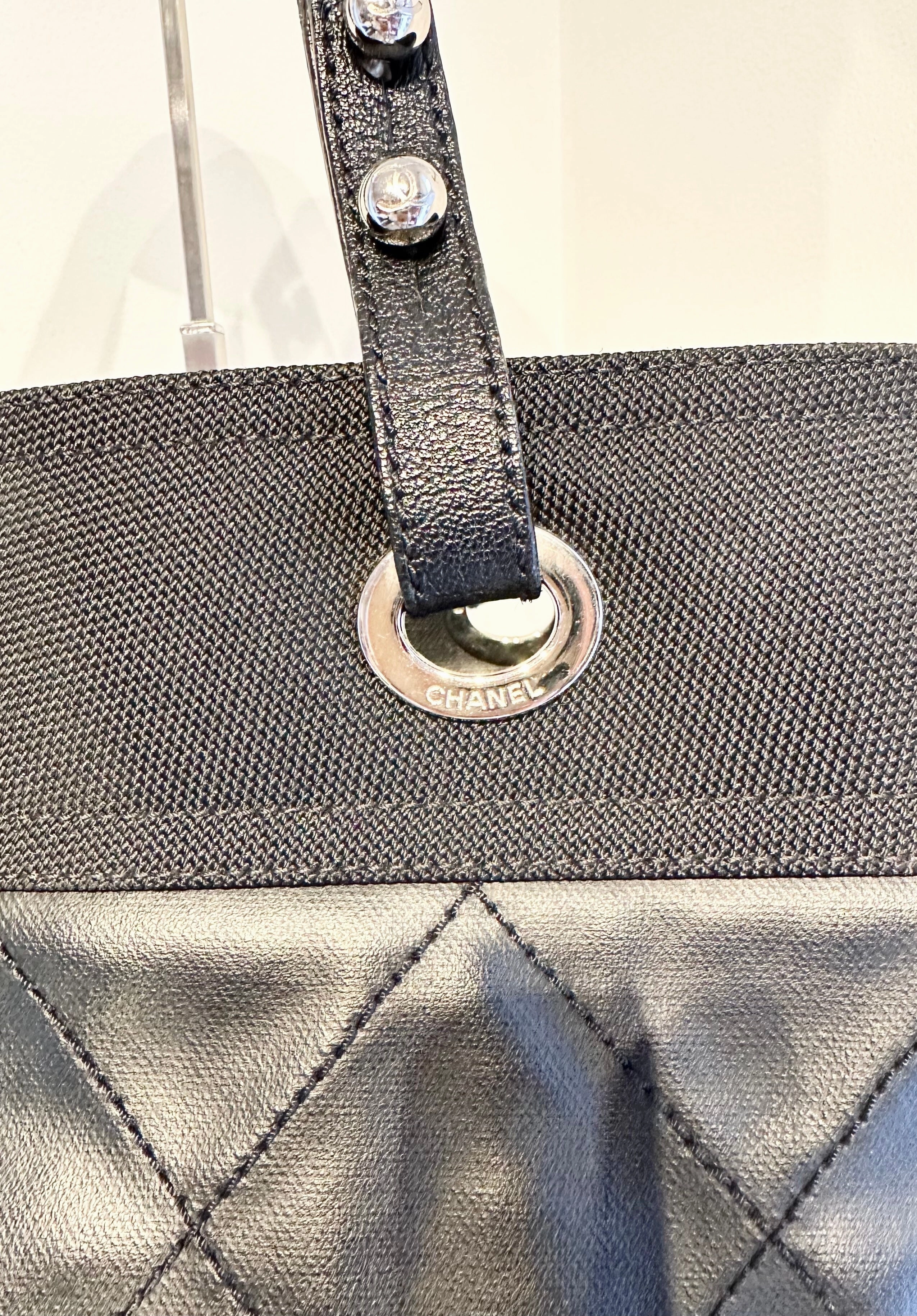 CHANEL Paris Biarritz Black Nylon Canvas Large Tote