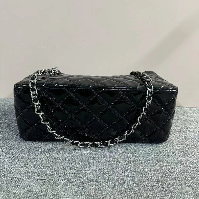 Chanel Quilted Black Patent Leather Shoulder Bag Medium