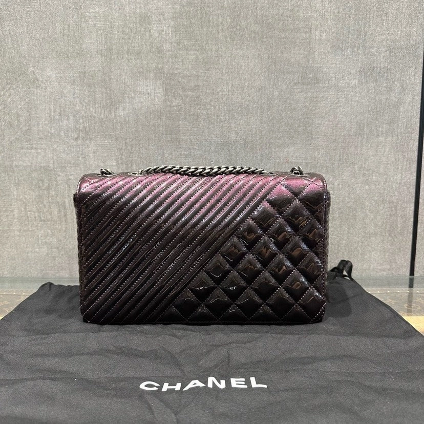 Chanel Quilted Patent Leather Shoulder Bag Black Medium