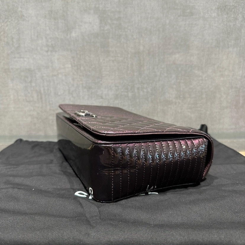 Chanel Quilted Patent Leather Shoulder Bag Black Medium