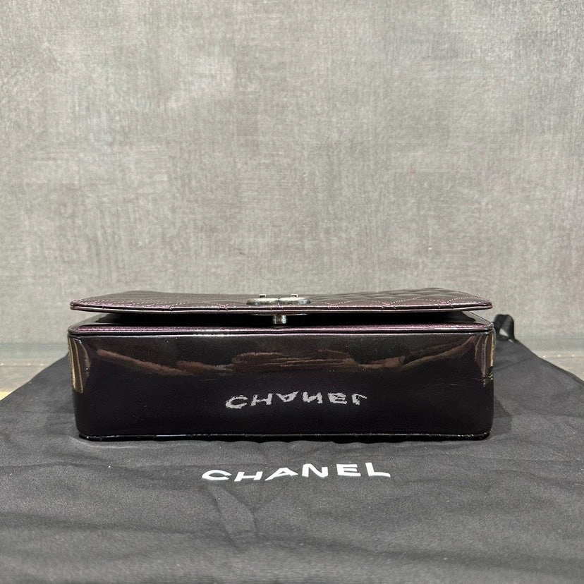Chanel Quilted Patent Leather Shoulder Bag Black Medium