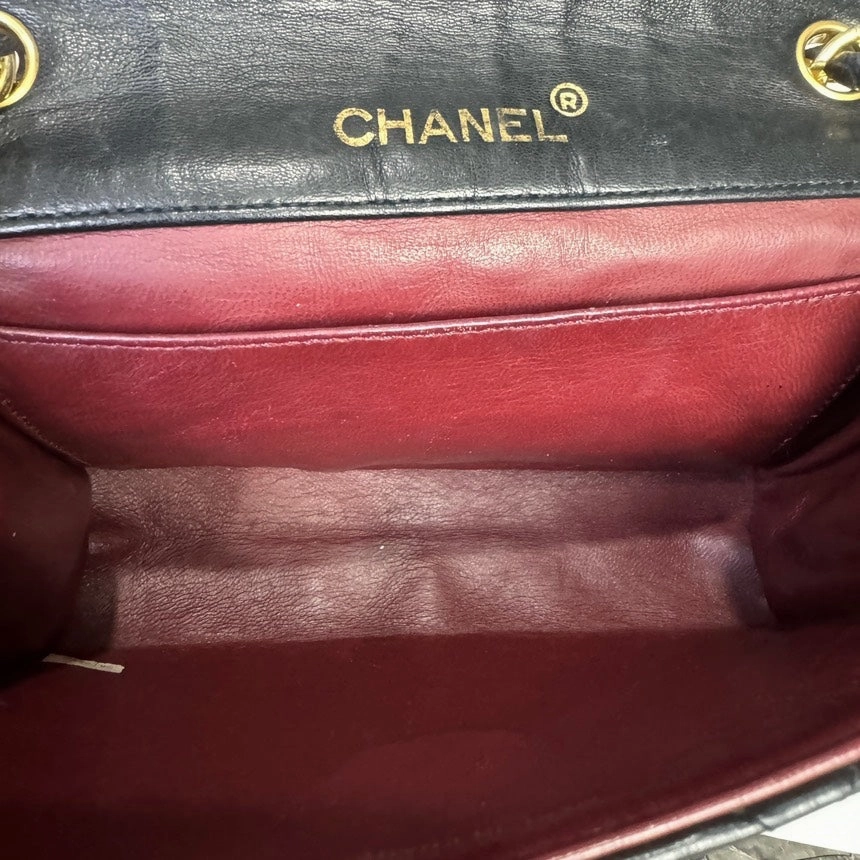 Chanel Sheepskin Double C Logo Black Gold Envelope Chain Crossbody Bag