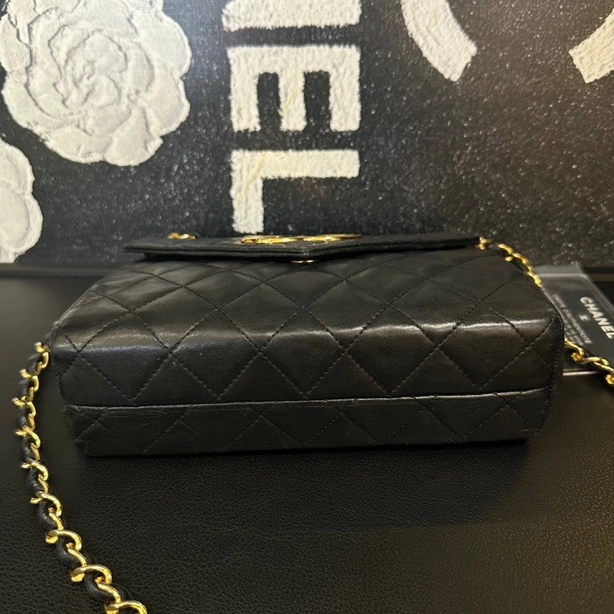 Chanel Sheepskin Double C Logo Black Gold Envelope Chain Crossbody Bag
