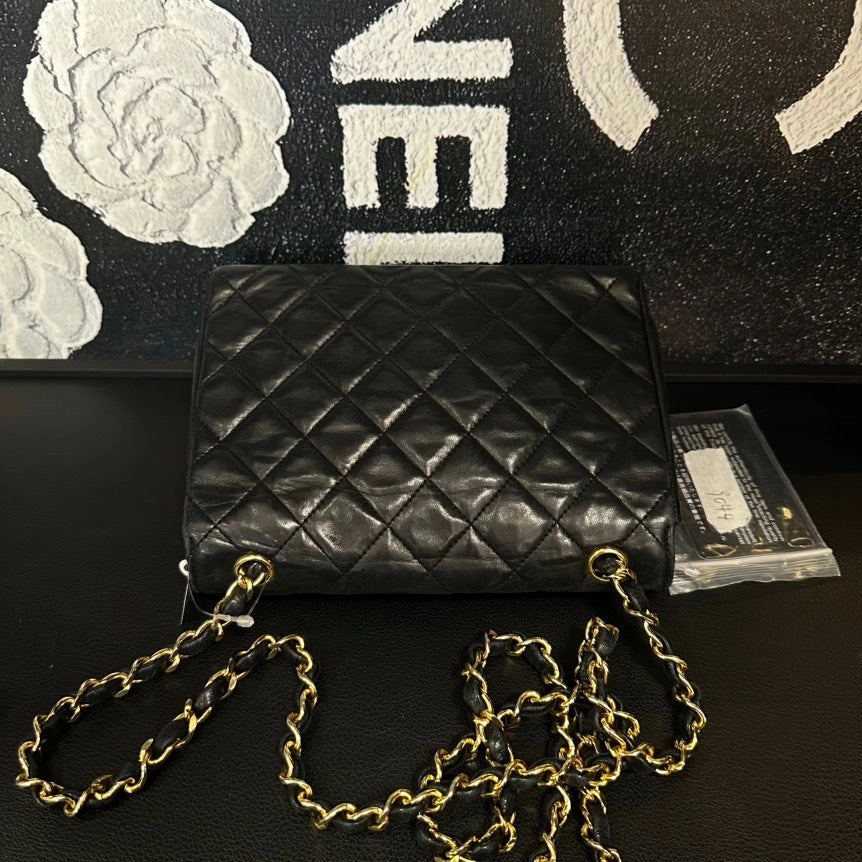 Chanel Sheepskin Double C Logo Black Gold Envelope Chain Crossbody Bag