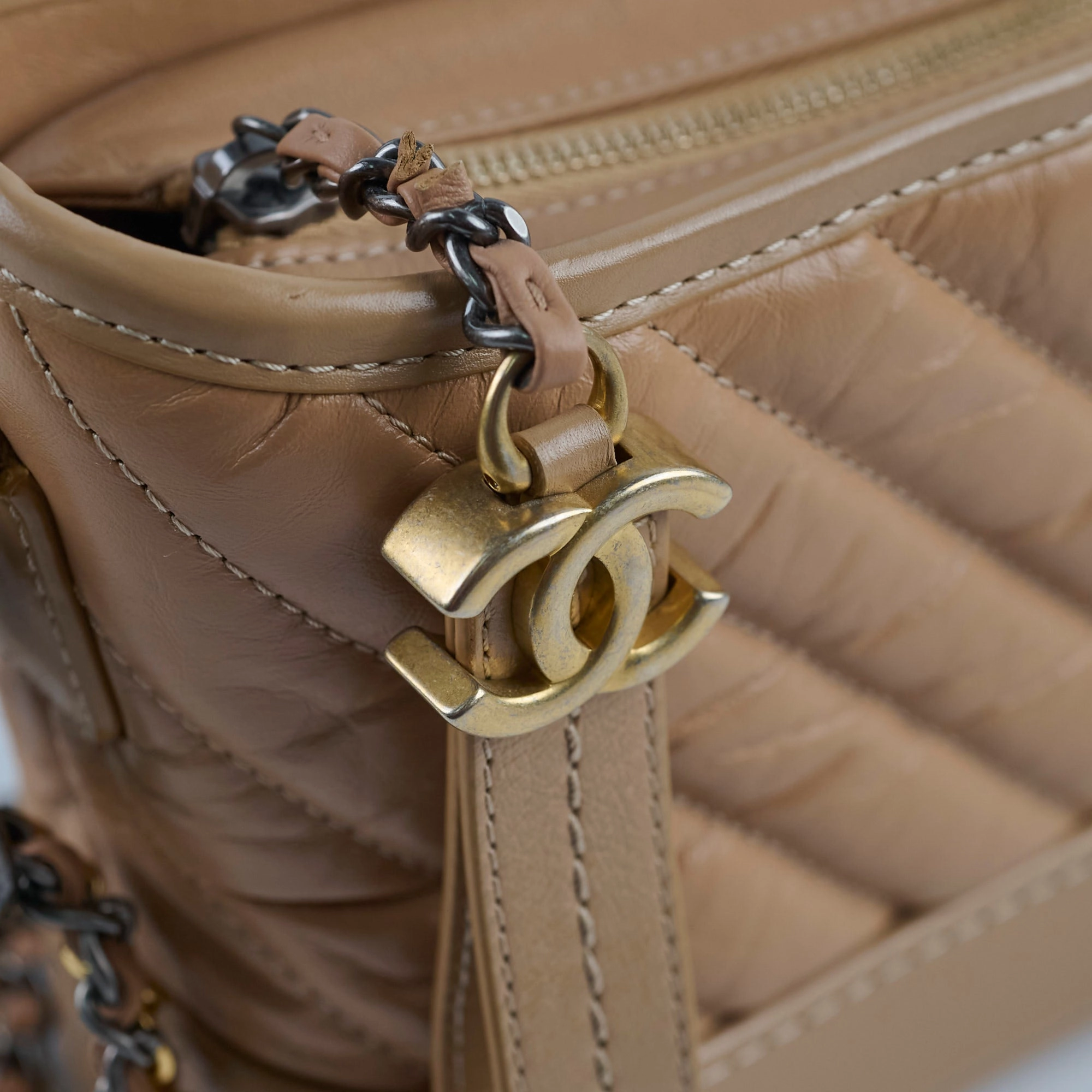 Chanel Small Chevron Grabrielle Bag Beige