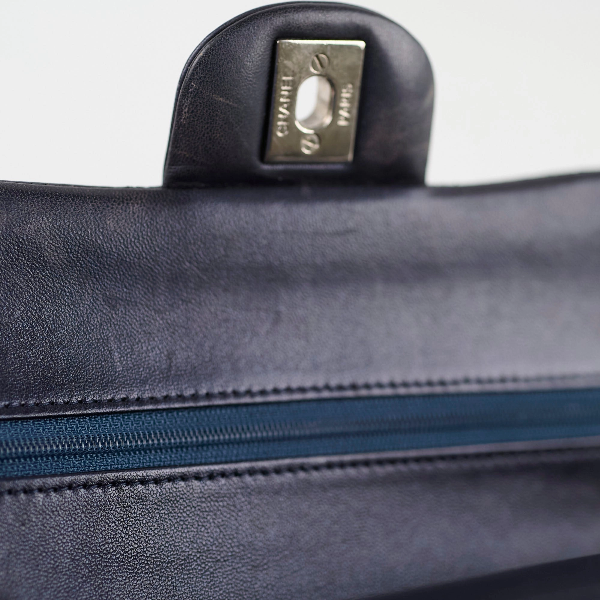 Chanel Small Lambskin Classic Flap Mettalic Navy Series 24