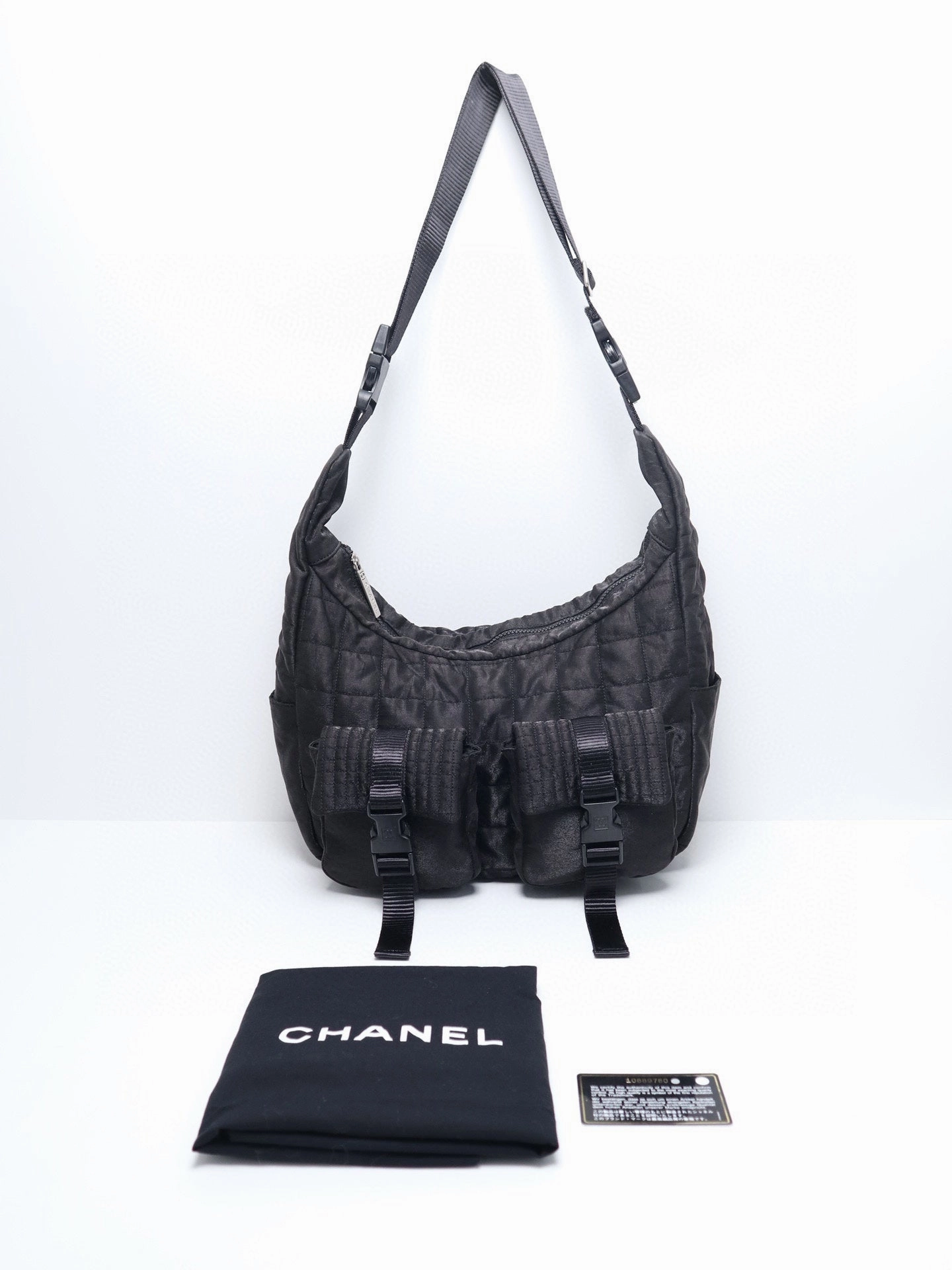 Chanel Sports Line Collection Black Hobo Crossbody Bag Adjustable Strap Very Good Condition