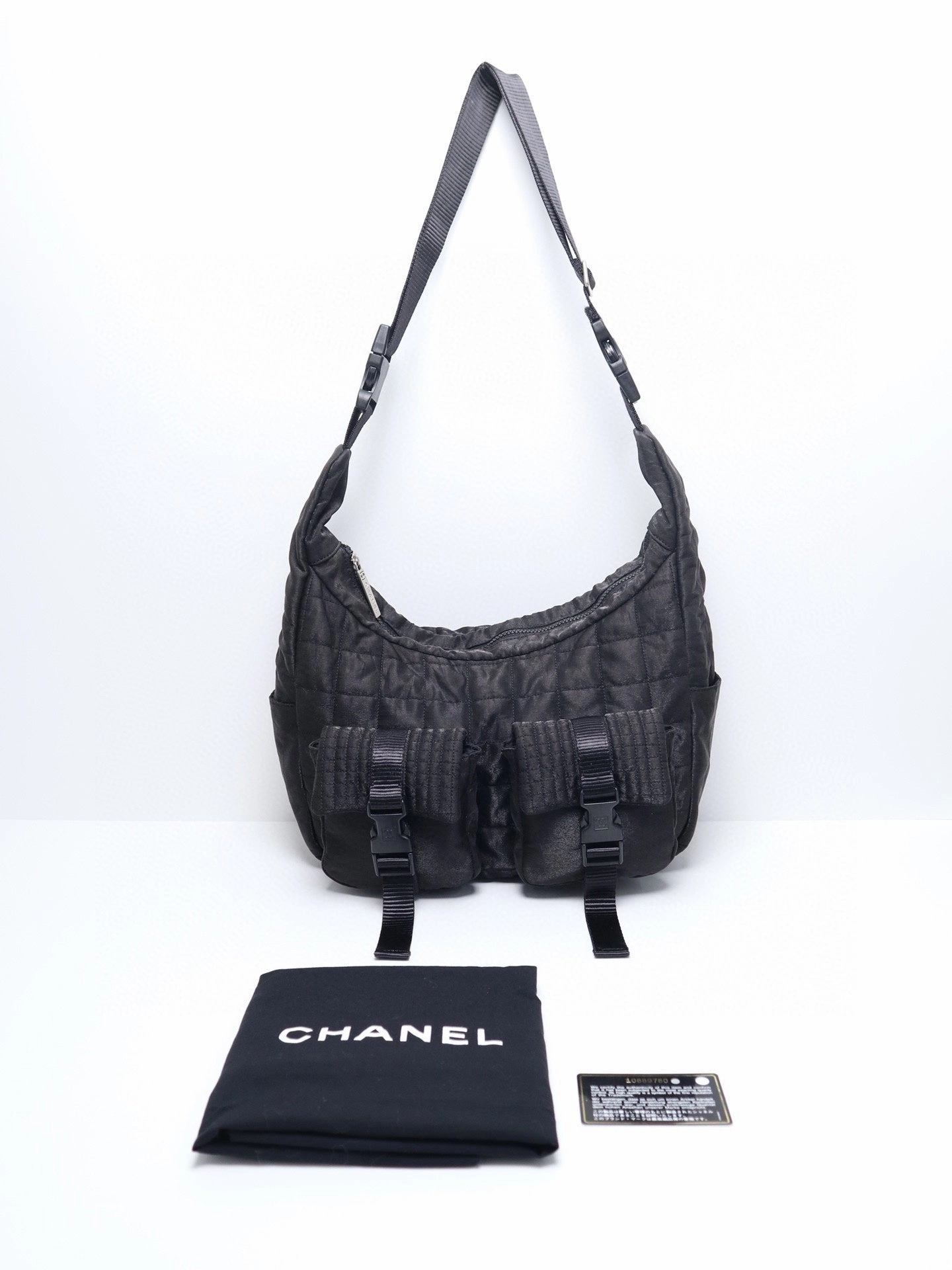 Chanel Sports Line Collection Black Hobo Crossbody Bag Adjustable Strap Very Good Condition