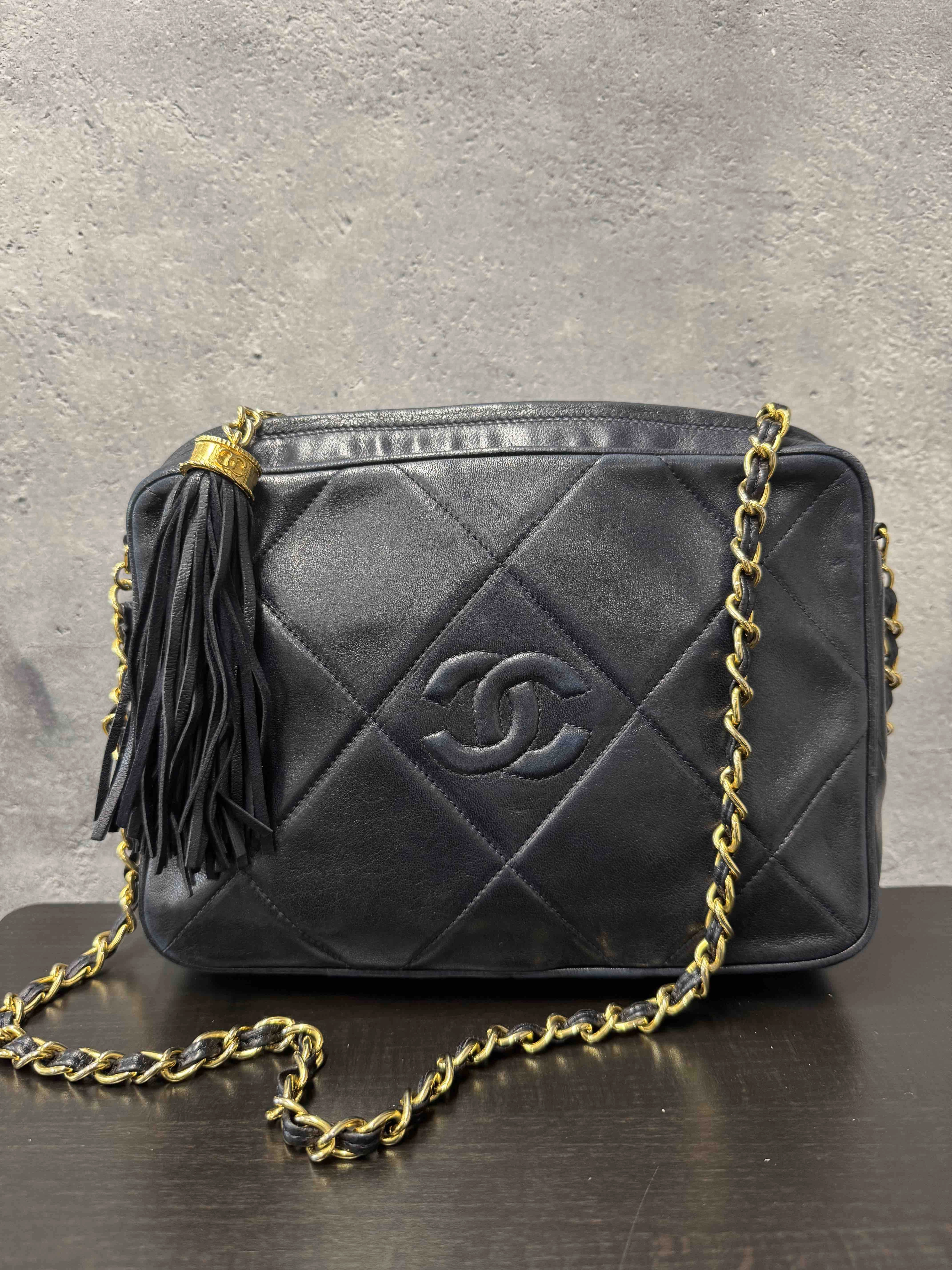 Chanel Tassel Camera Bag JZ105162400 Black Leather Crossbody