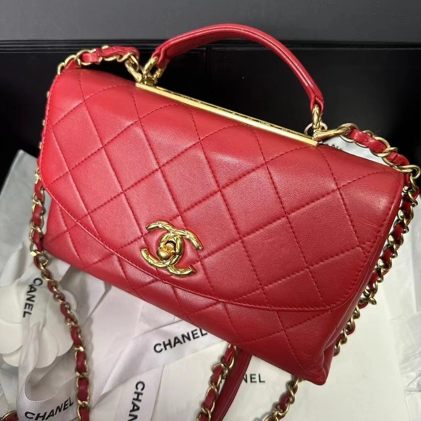 Chanel Trendy CC Red Quilted Leather Shoulder Bag Medium Size