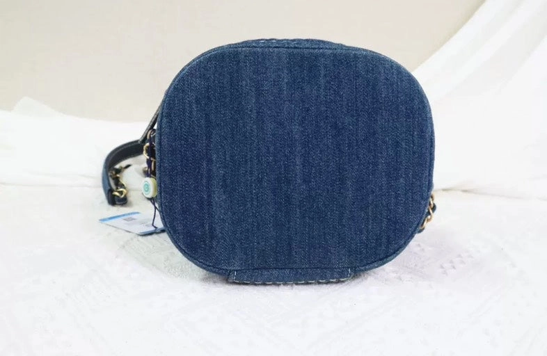 Chanel Vanity Case Blue Quilted Denim Crossbody Bag Small Size