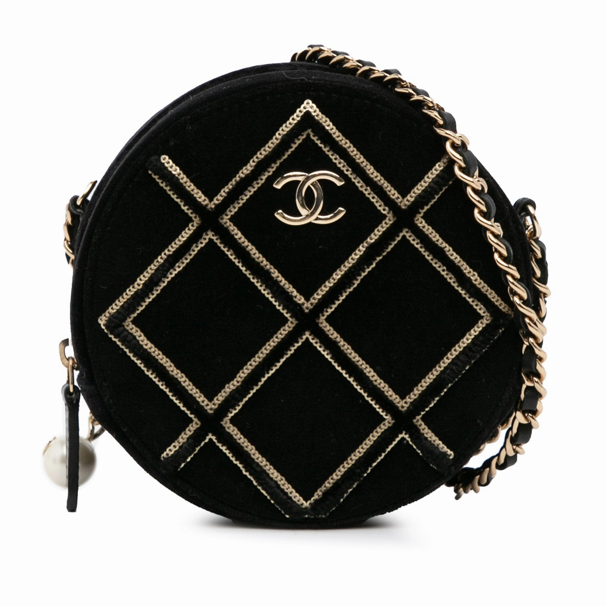 Chanel Velvet Pearl Sequin Round Crossbody