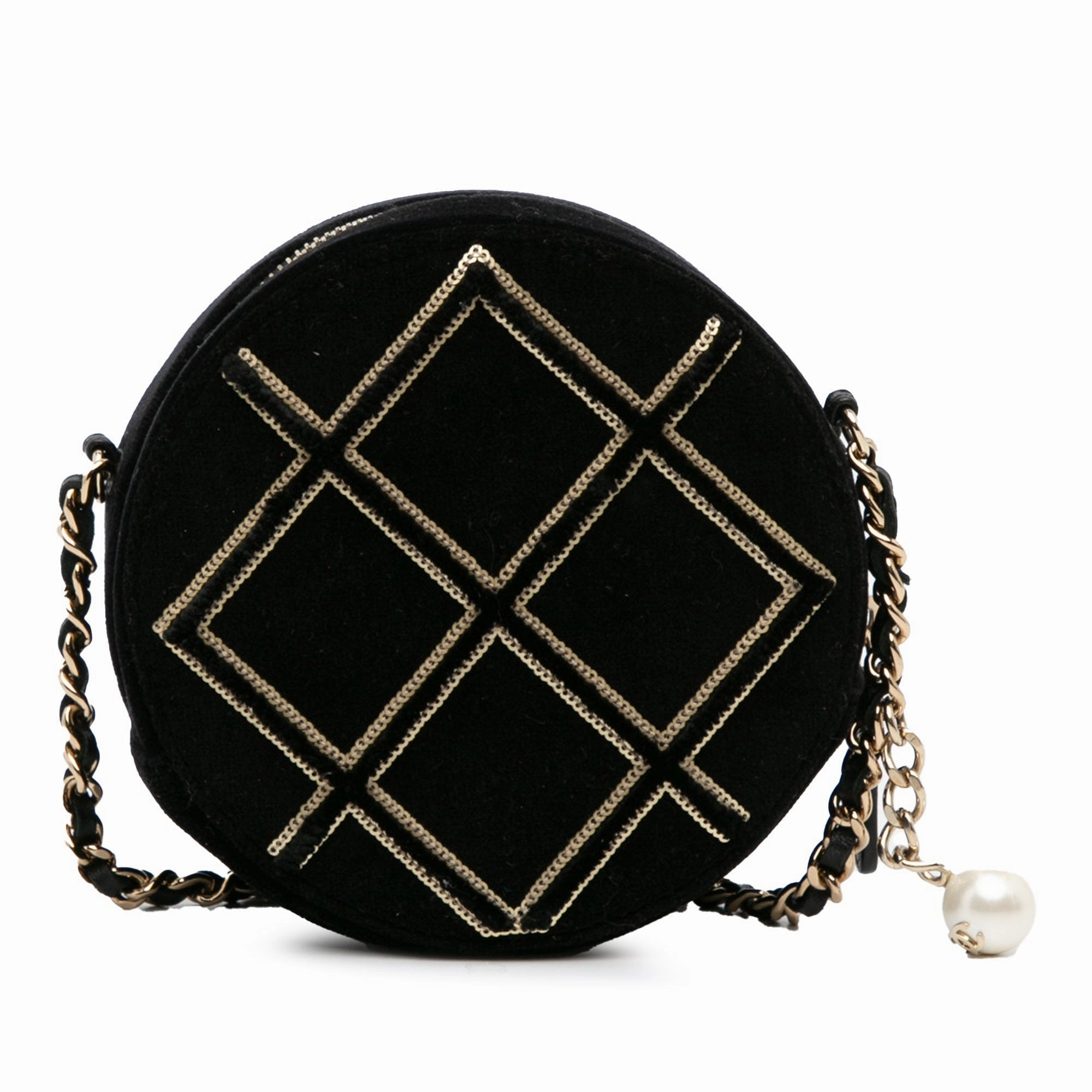Chanel Velvet Pearl Sequin Round Crossbody