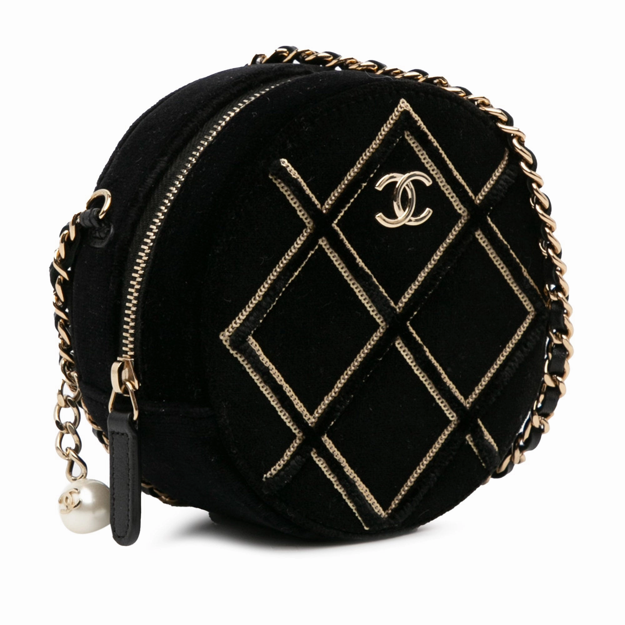 Chanel Velvet Pearl Sequin Round Crossbody