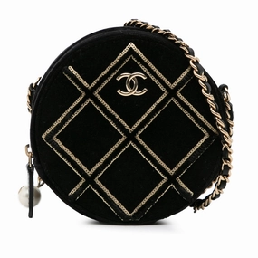 Chanel Velvet Pearl Sequin Round Crossbody