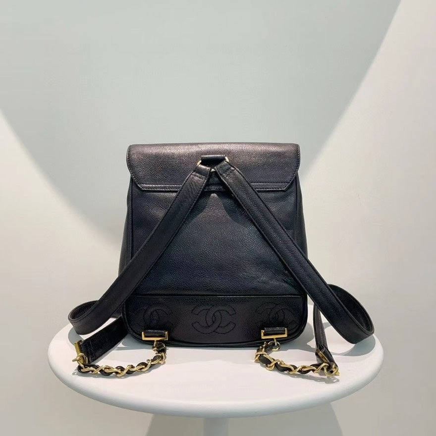 Chanel Vintage Black Leather Backpack Bag
