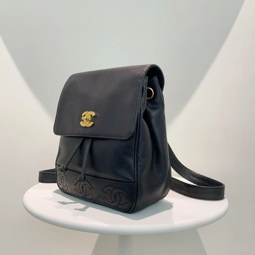 Chanel Vintage Black Leather Backpack Bag