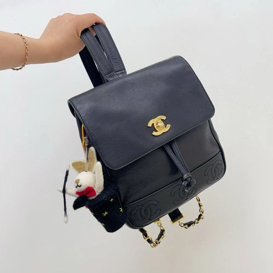 Chanel Vintage Black Leather Backpack Bag