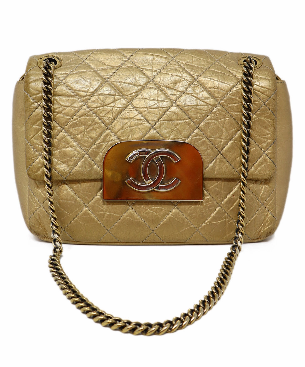 Chanel Vintage Gold Aged Calfskin Shoulder Bag