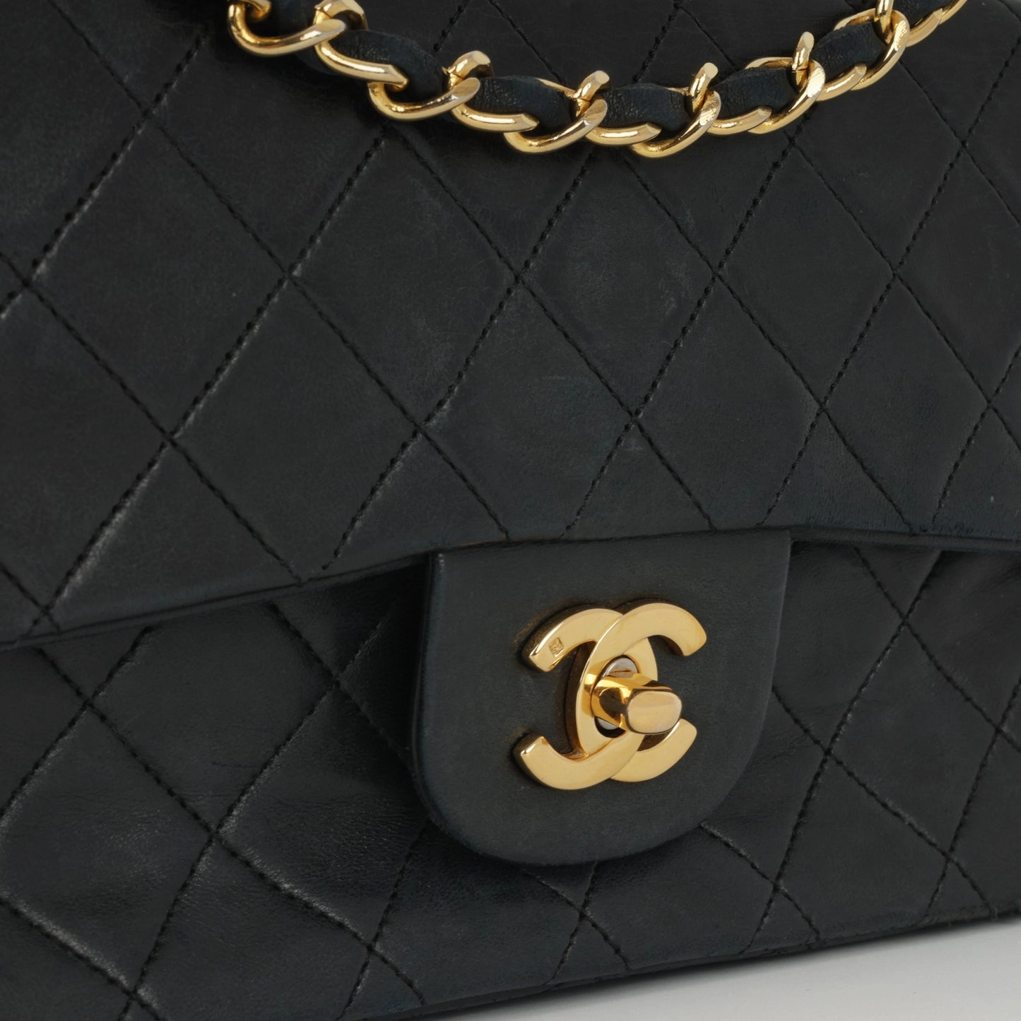 Chanel Vintage Small Classic Flap Bag Black Lambskin GHW