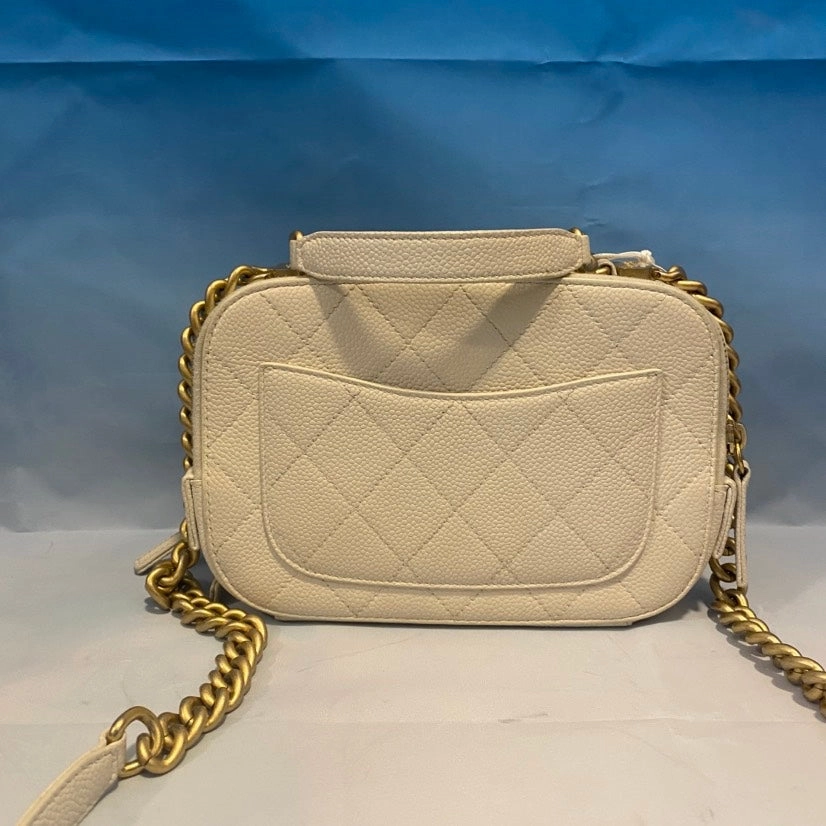 Chanel White Camera Bag Quilted Leather Crossbody with Gold Hardware