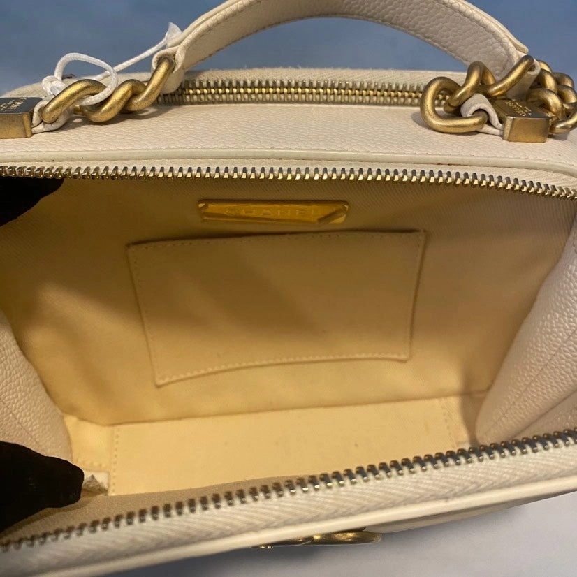 Chanel White Camera Bag Quilted Leather Crossbody with Gold Hardware