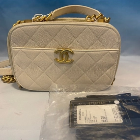 Chanel White Camera Bag Quilted Leather Crossbody with Gold Hardware