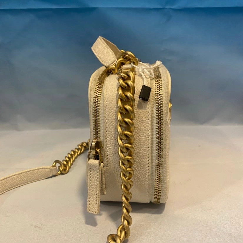 Chanel White Camera Bag Quilted Leather Crossbody with Gold Hardware