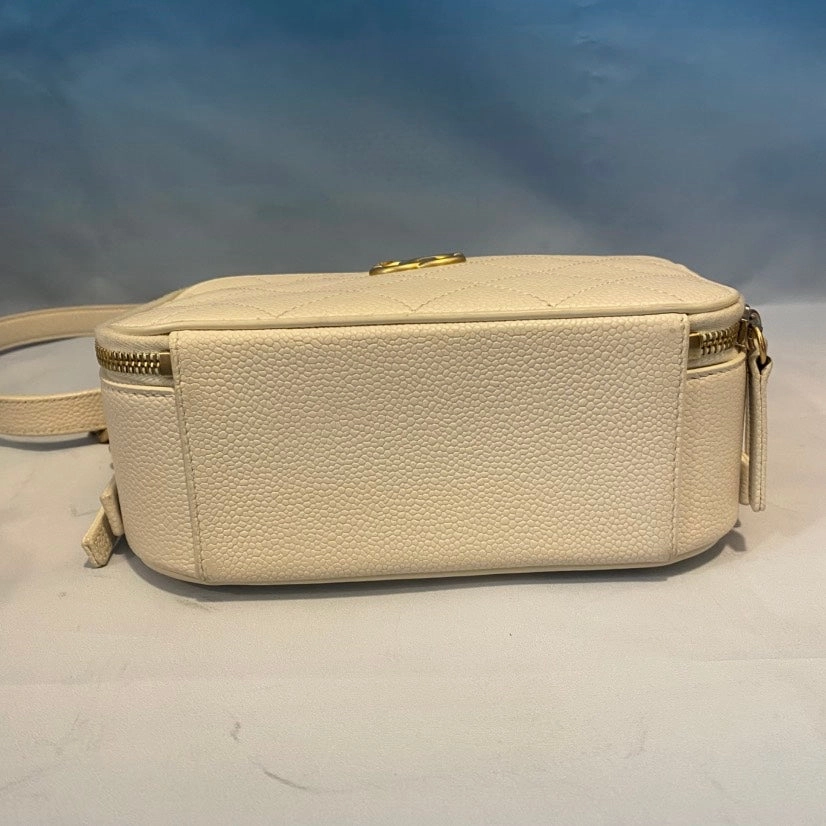 Chanel White Camera Bag Quilted Leather Crossbody with Gold Hardware