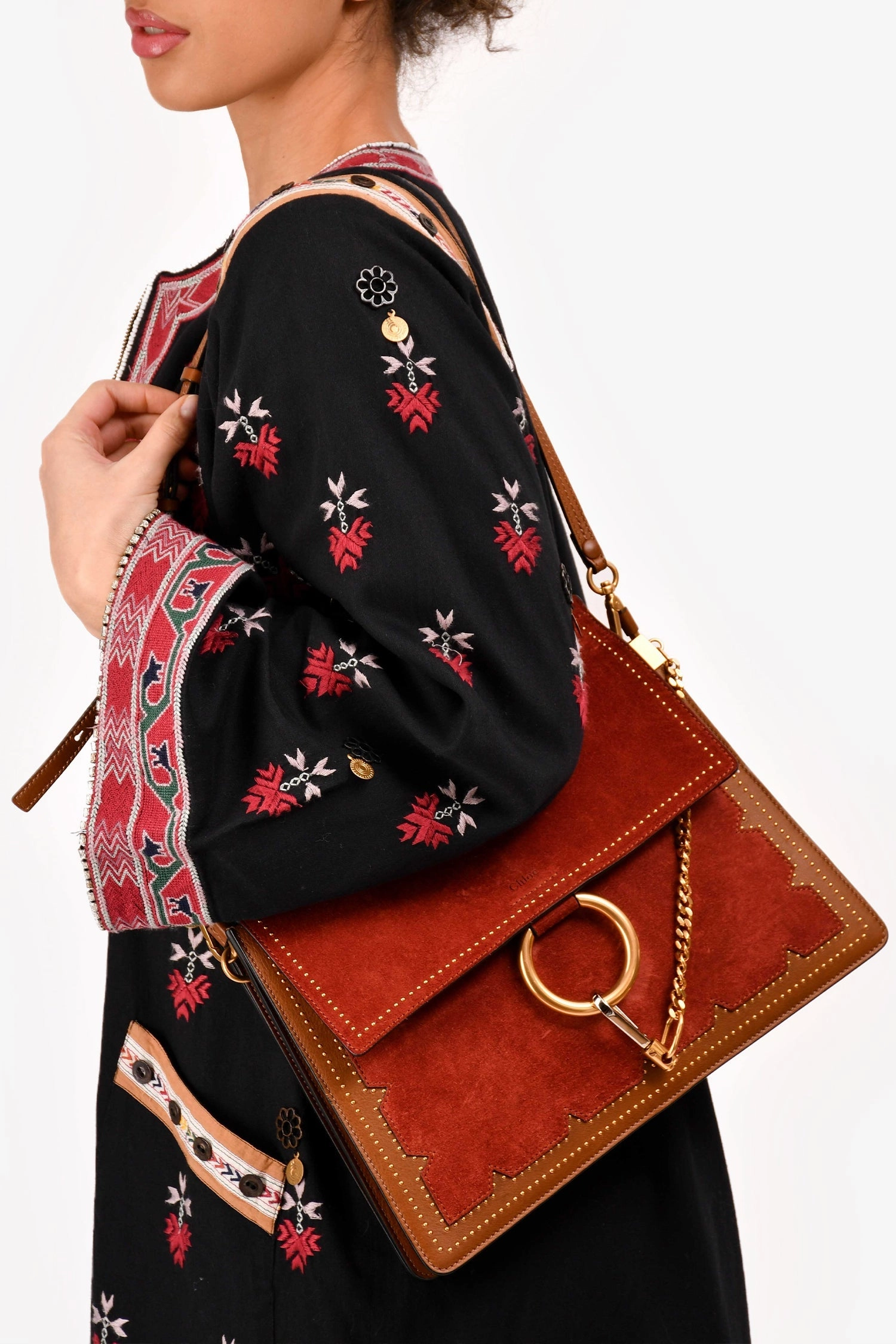 Chloe 2016 Burgundy/Brown Suede/Leather Faye Crossbody Bag