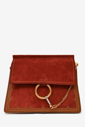 Chloe 2016 Burgundy/Brown Suede/Leather Faye Crossbody Bag