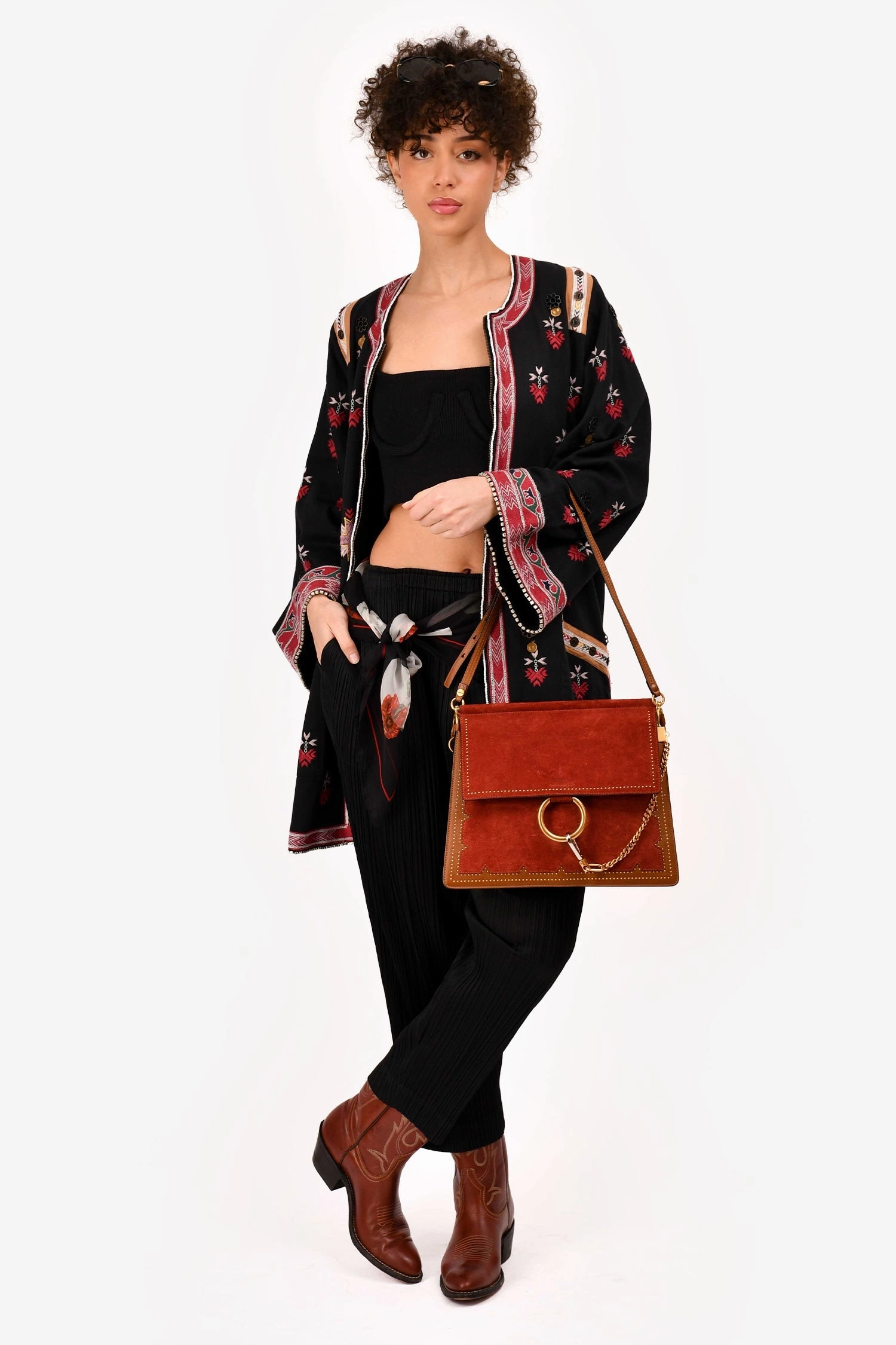 Chloe 2016 Burgundy/Brown Suede/Leather Faye Crossbody Bag