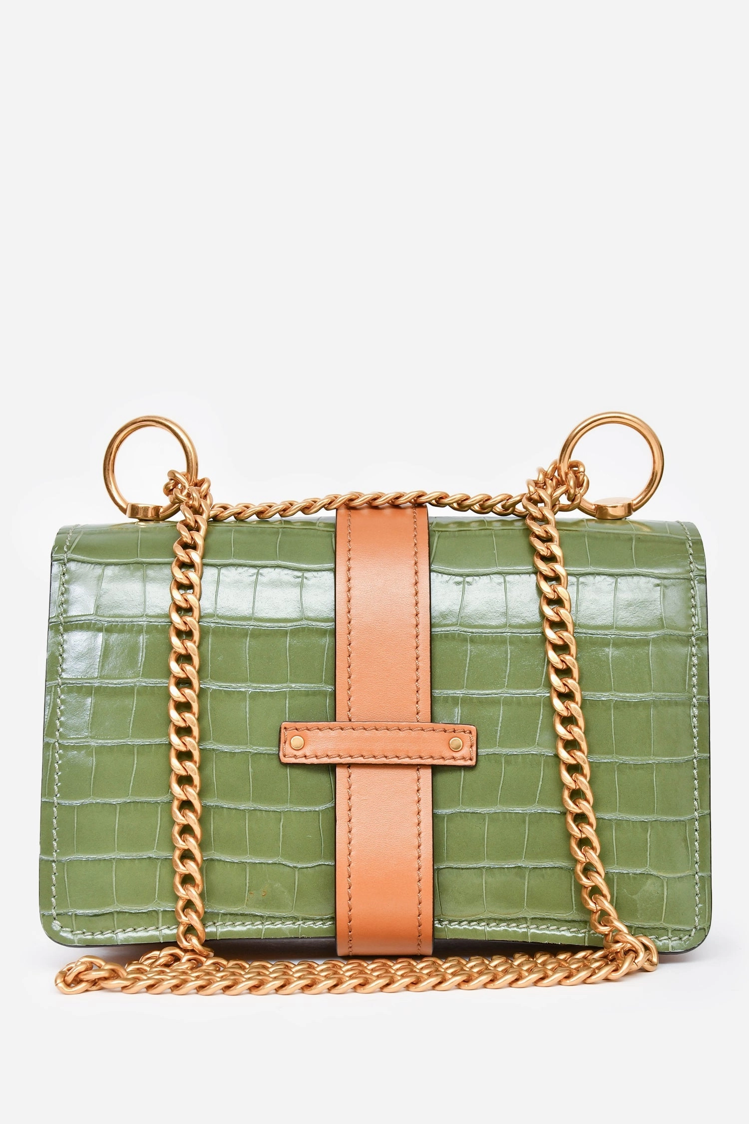 Chloe 2020 Green/Brown/Beige Croc Embossed Leather/Canvas Mini Aby Crossbody