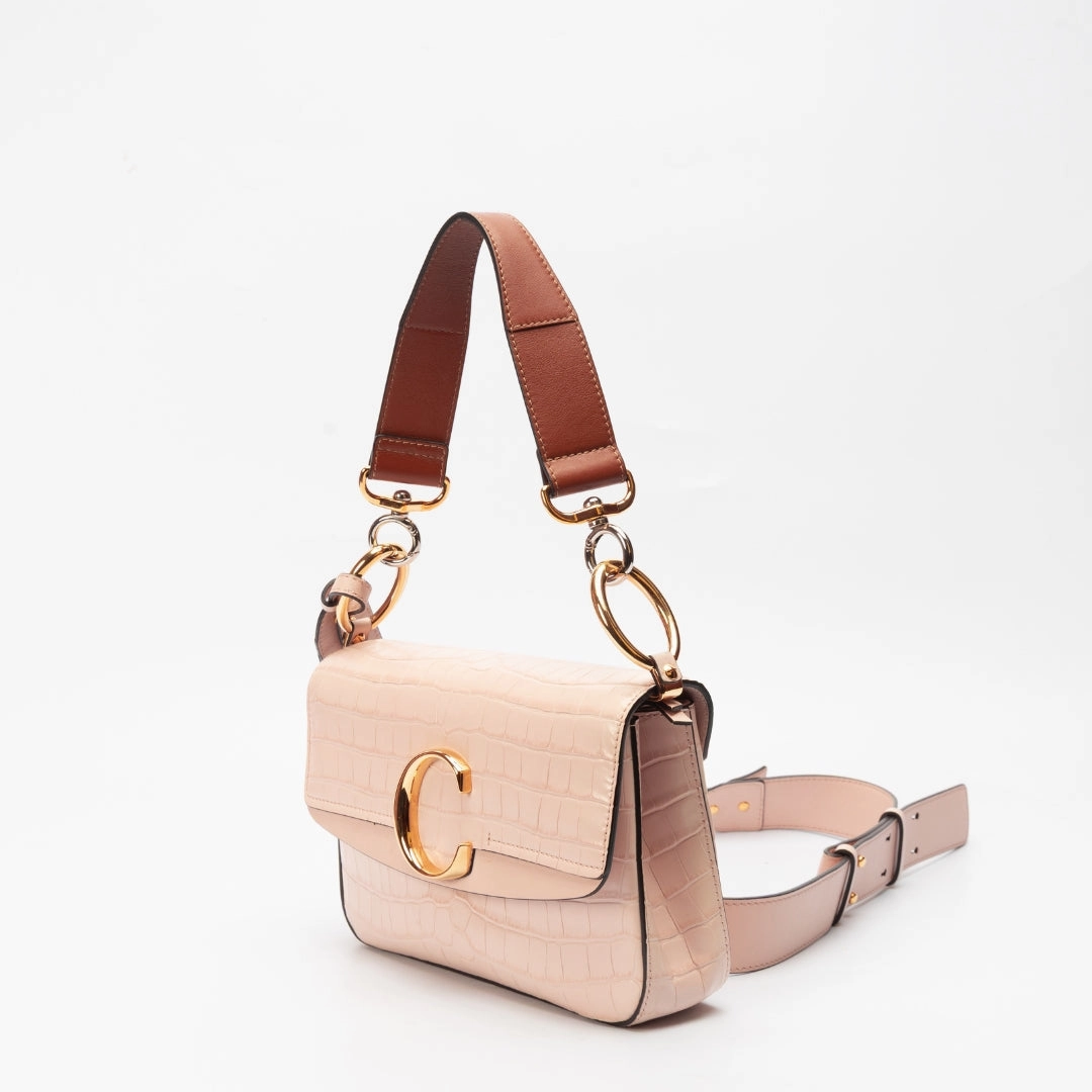 Chloe C Leather-Trimmed Croc-Effect Shoulder Bag