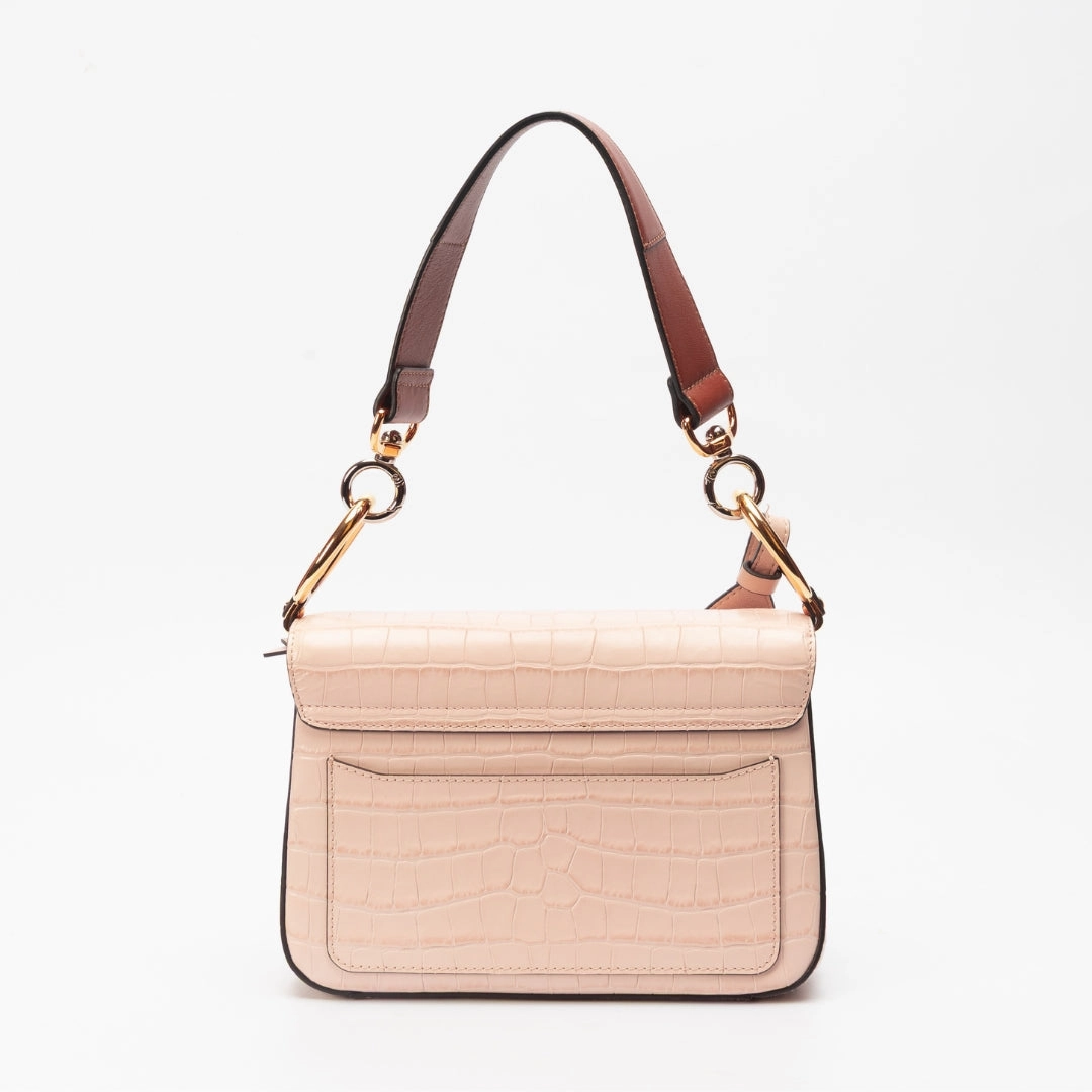 Chloe C Leather-Trimmed Croc-Effect Shoulder Bag