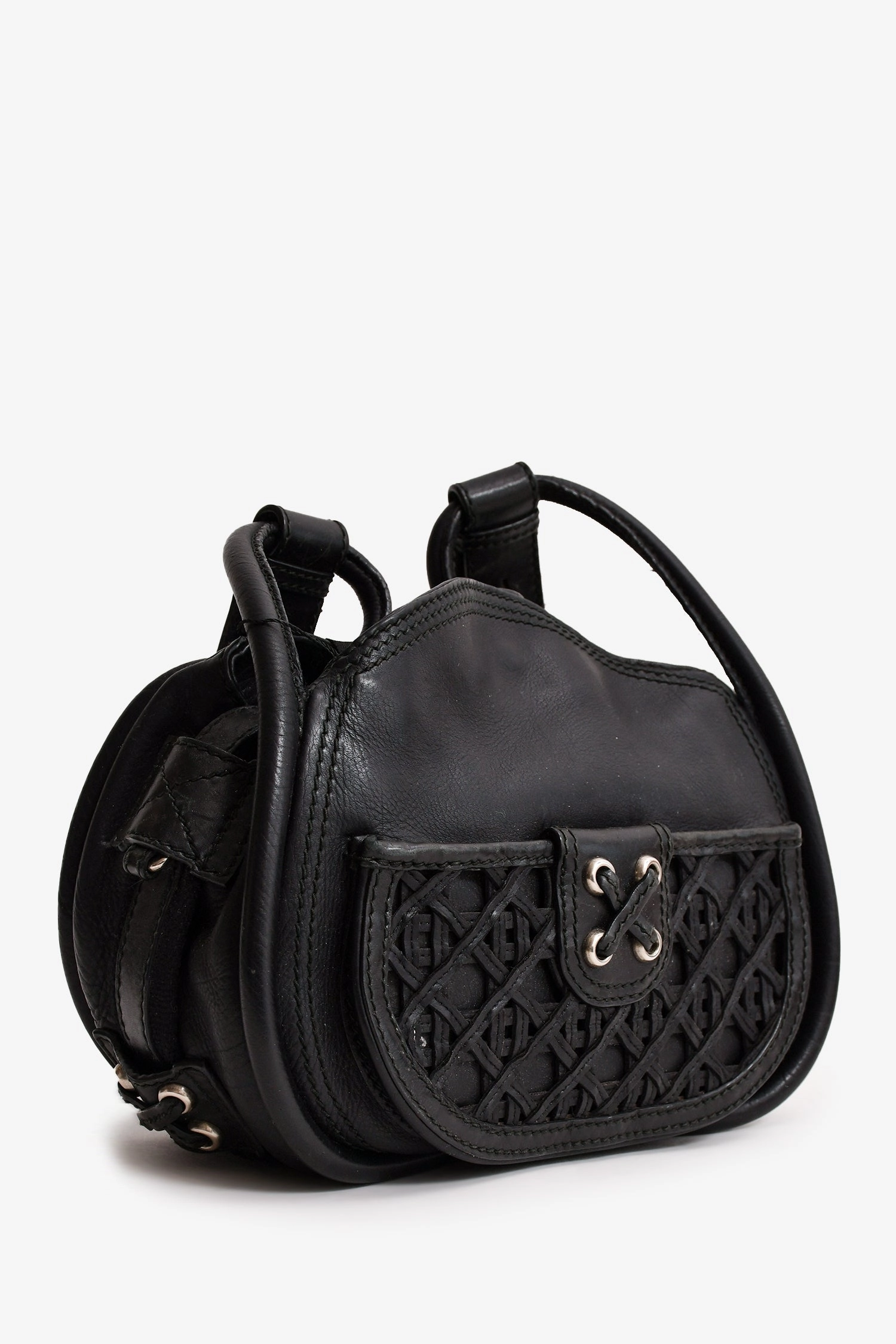 Christian Dior 2010 Black Leather Lattice Crossbody Bag (As Is)