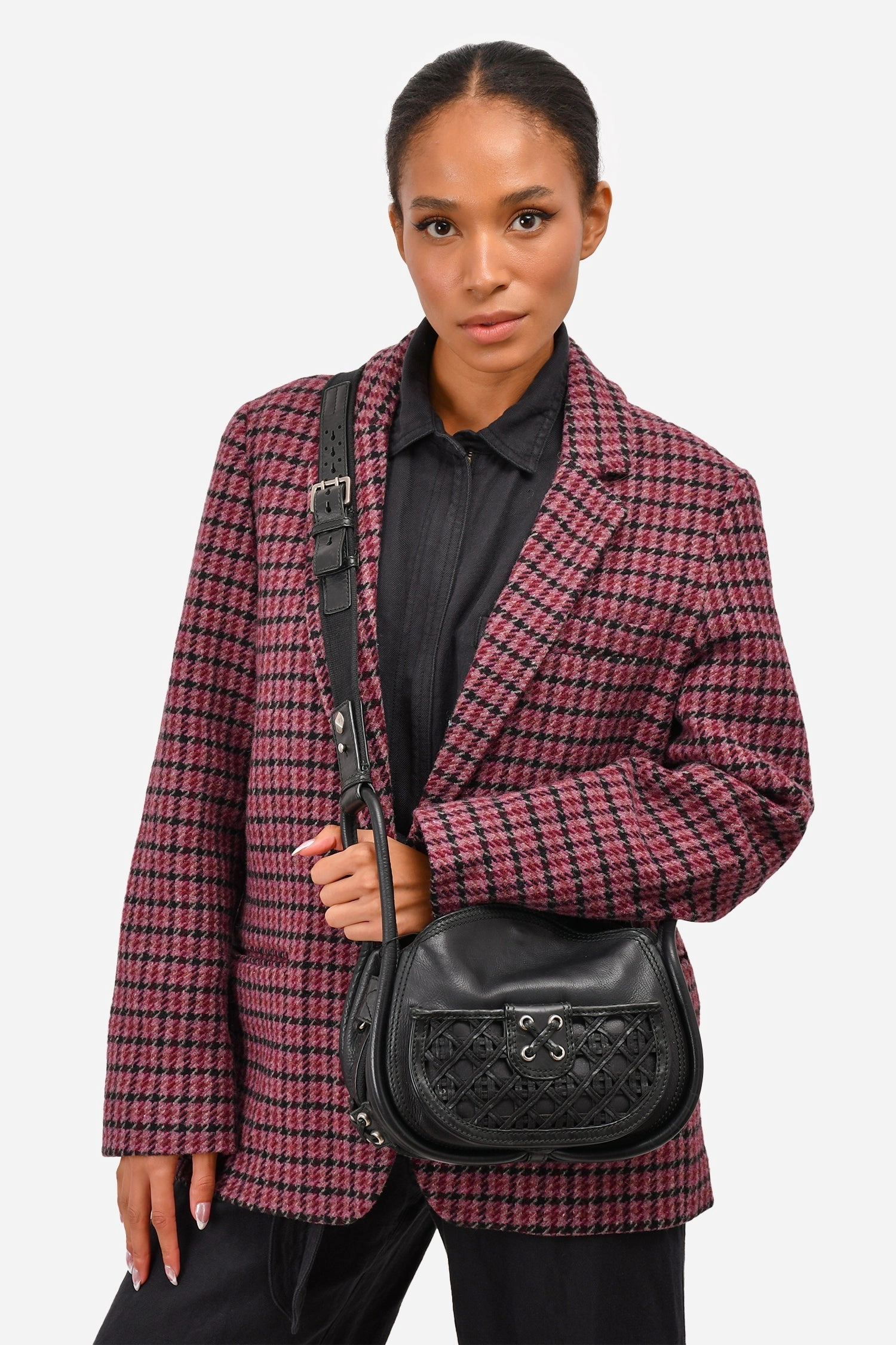 Christian Dior 2010 Black Leather Lattice Crossbody Bag (As Is)