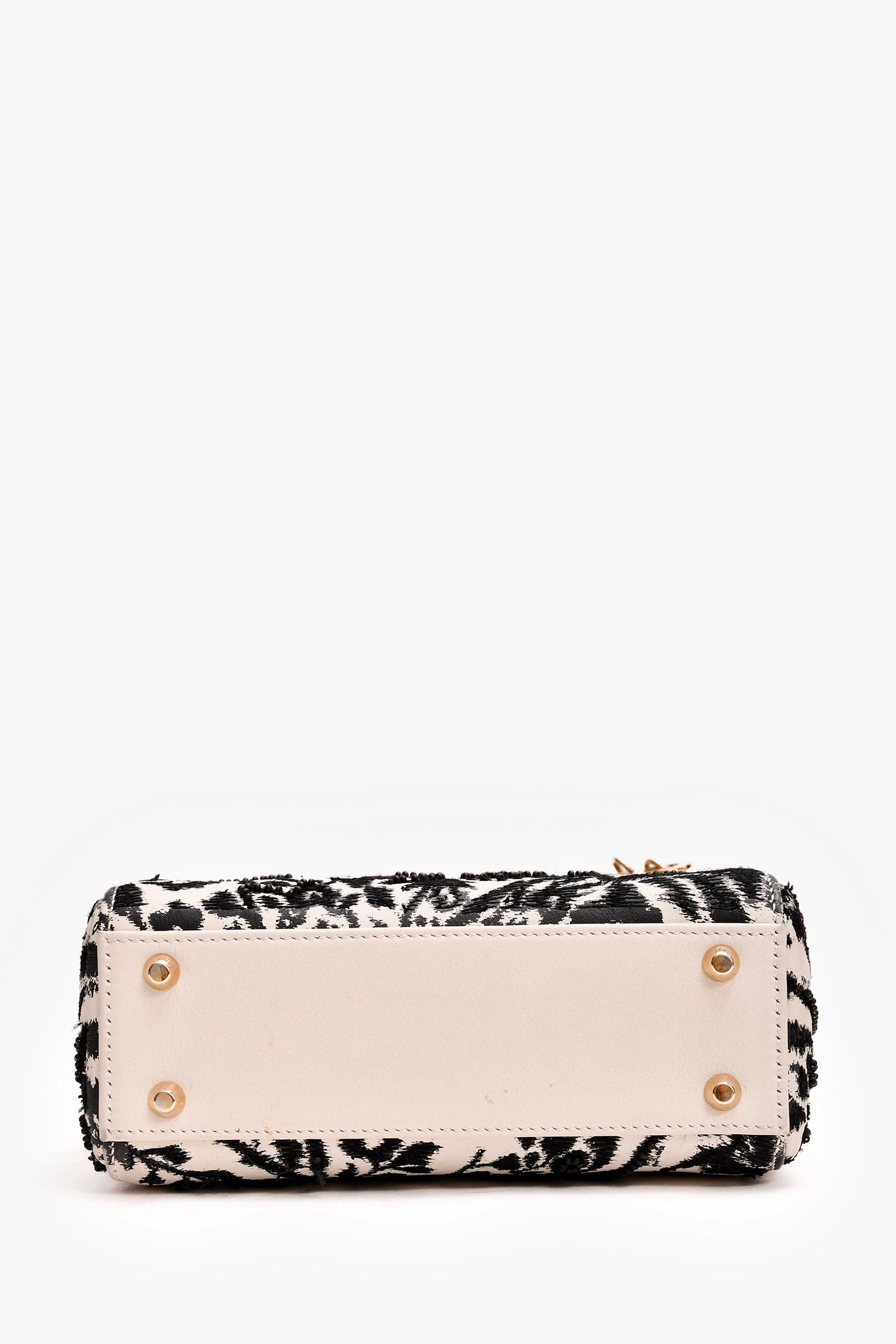Christian Dior 2018 White/Black Leather Embellished Floral Print Lady Dior Bag With Strap (As is)