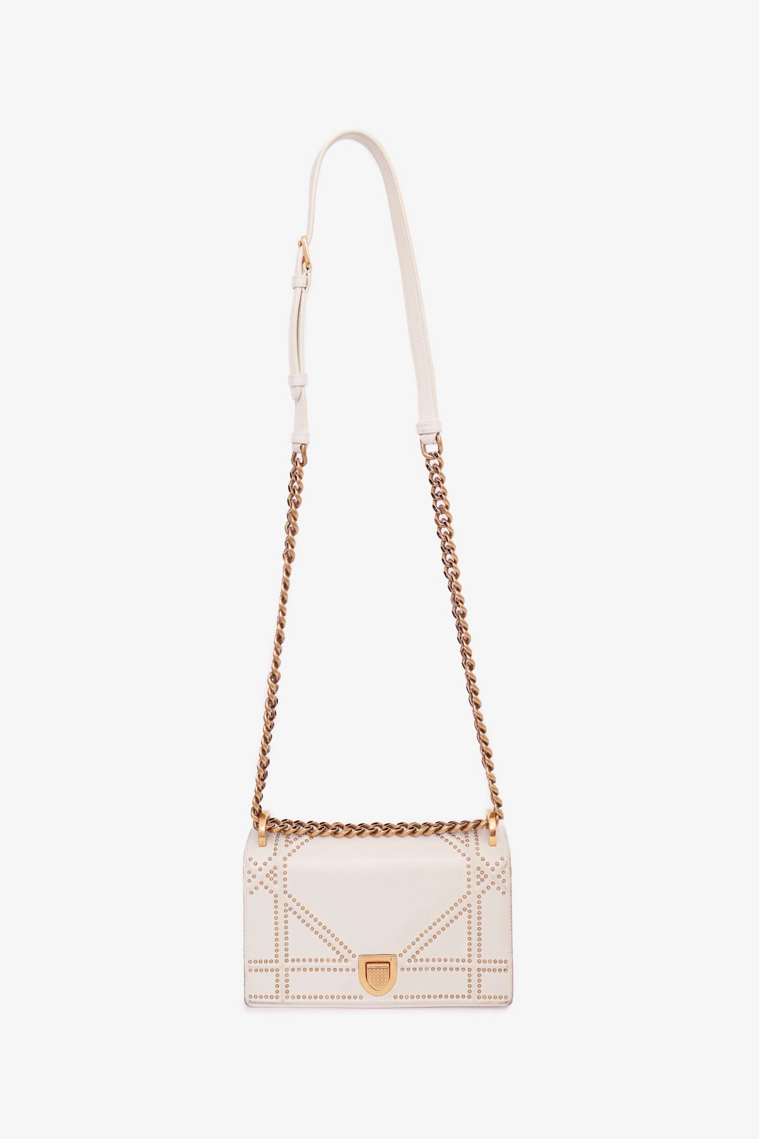 Christian Dior 2018 White Leather Studded Diorama Small Shoulder Bag