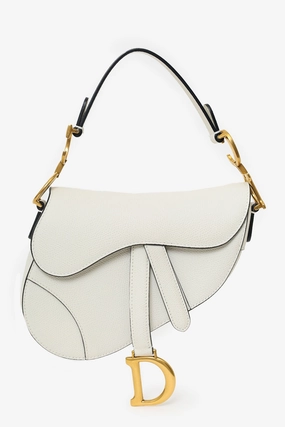 Christian Dior 2019 White Grained Leather Mini Saddle Bag