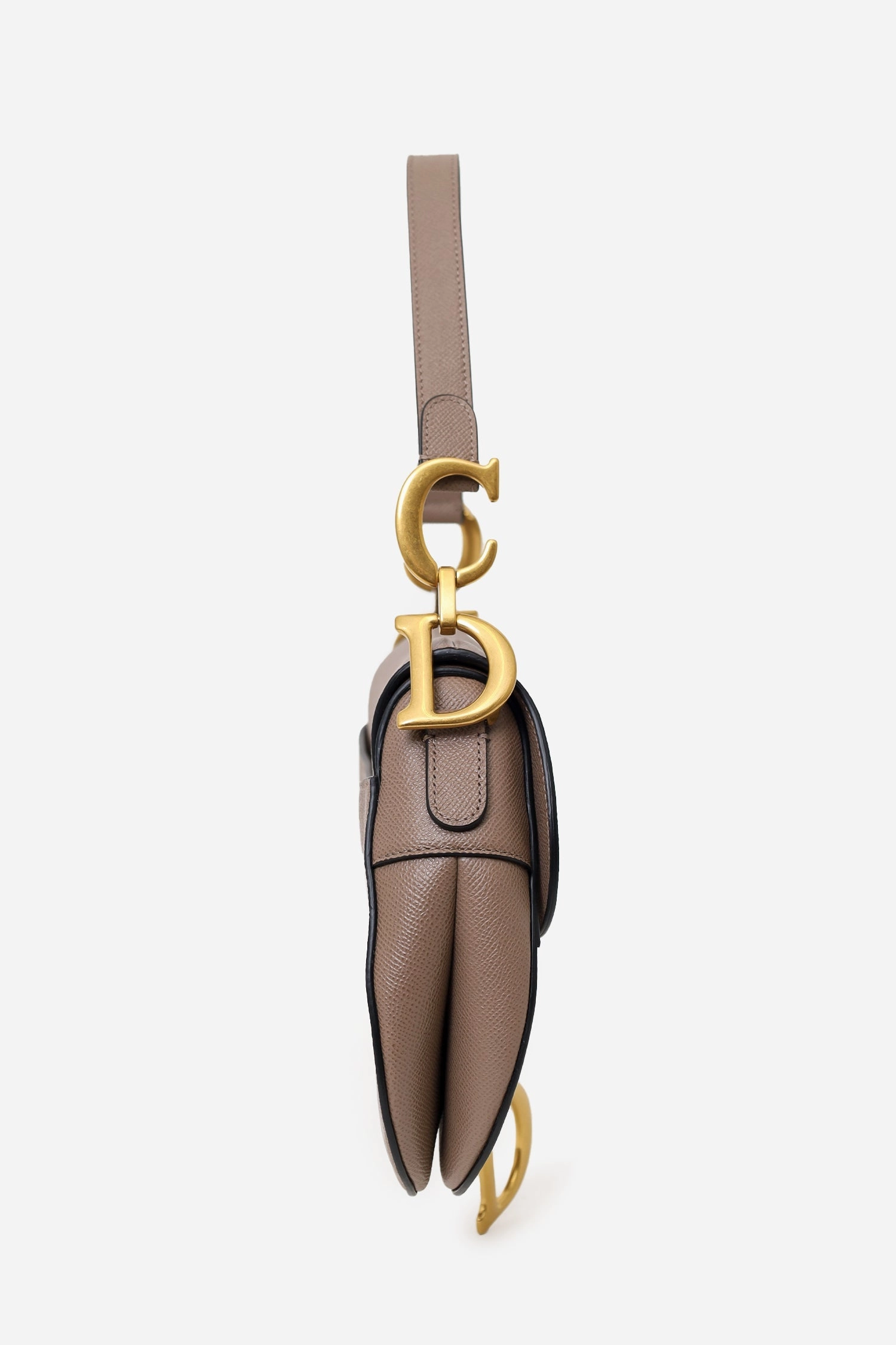 Christian Dior 2022 Warm Taupe Grained Calfskin Saddle Bag with Strap