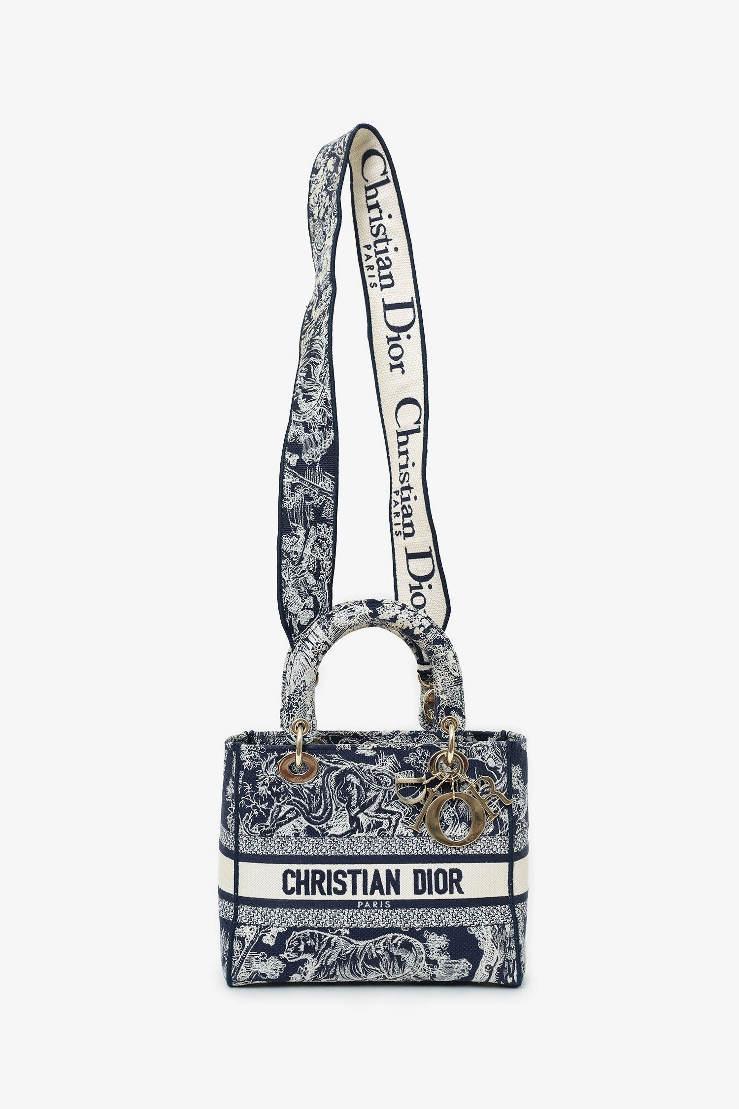 Christian Dior Black/White Toile de Jouy 'Lady D-Lite' Top Handle with Strap