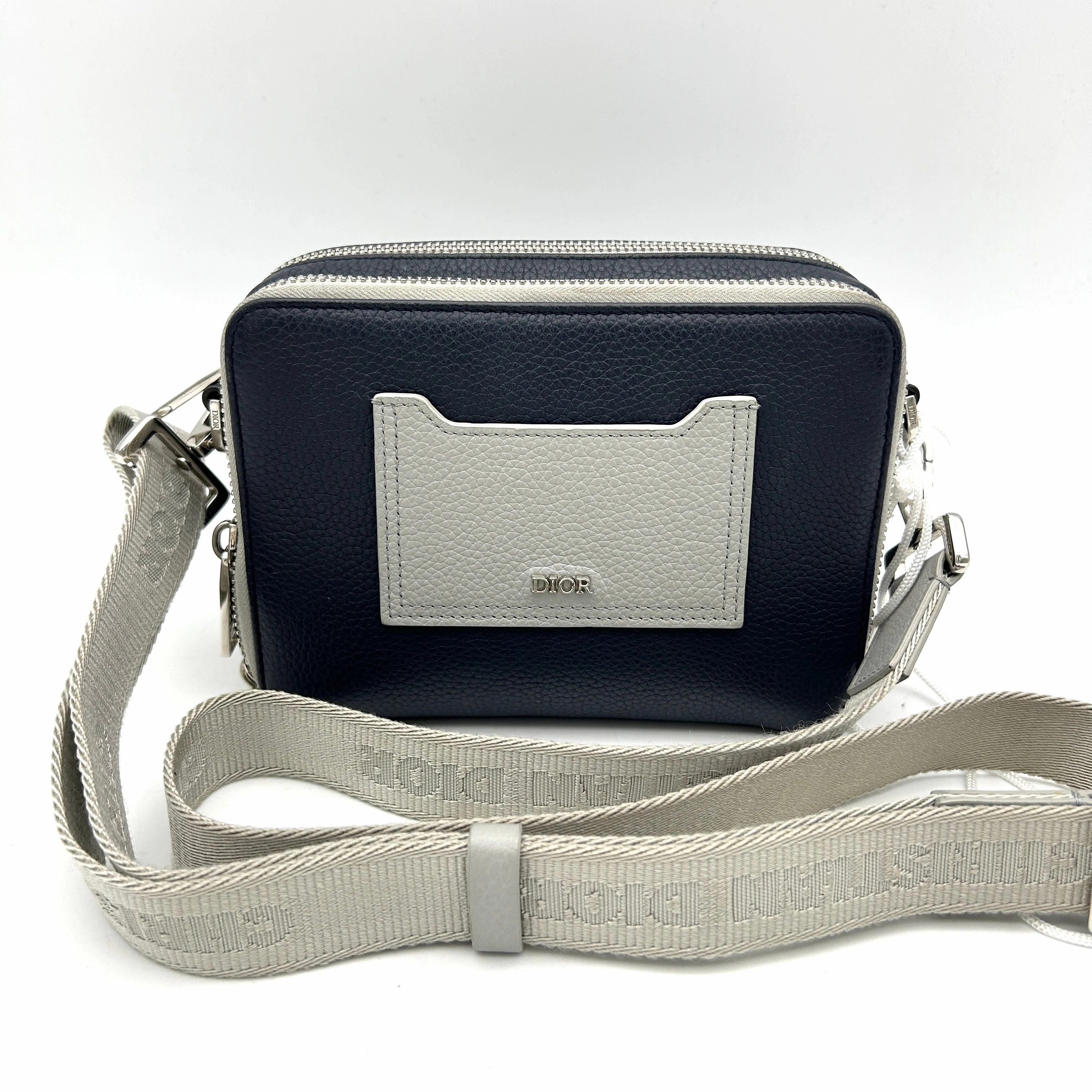 CHRISTIAN DIOR Calfskin Double Zip Crossbody Blue Grey LA39039