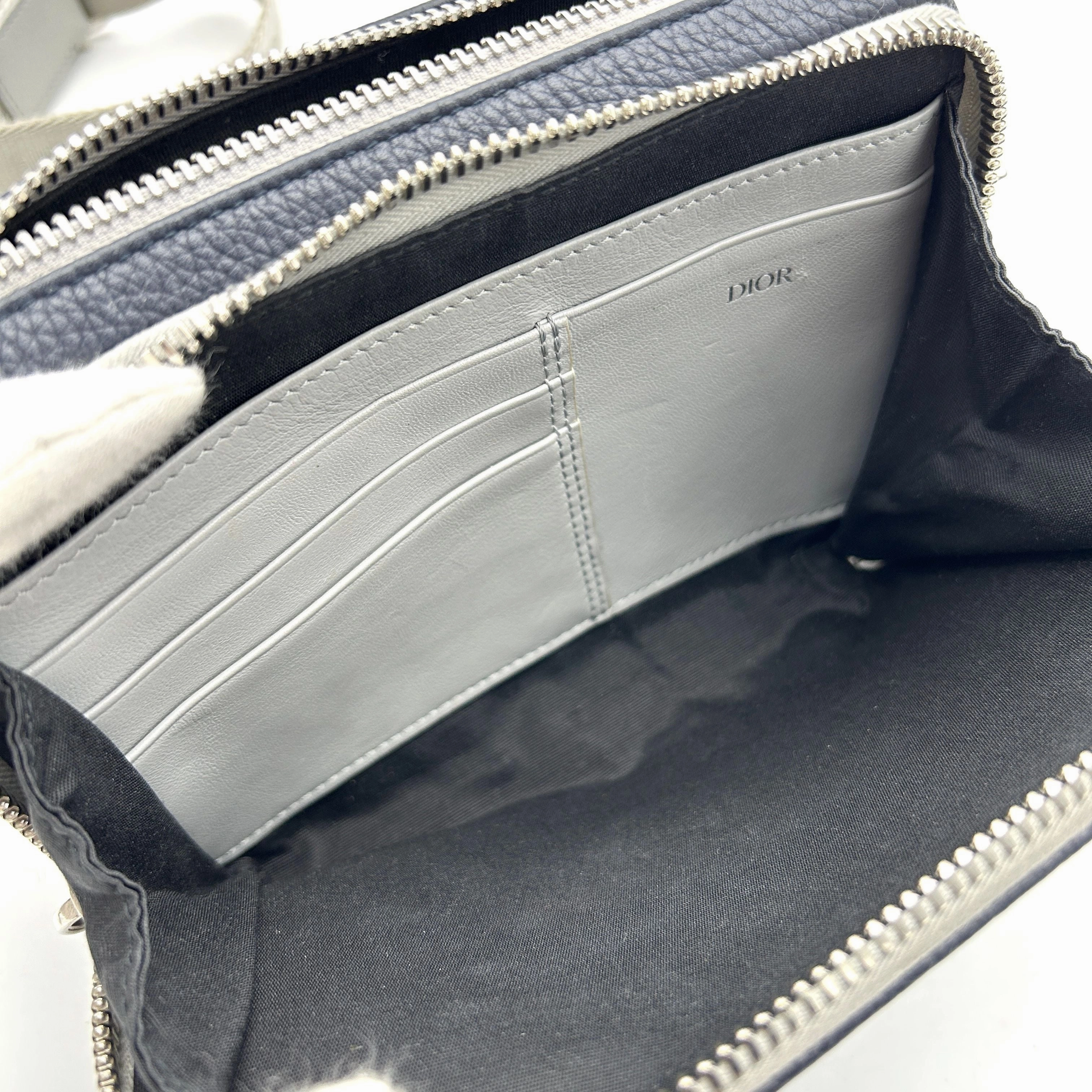 CHRISTIAN DIOR Calfskin Double Zip Crossbody Blue Grey LA39039