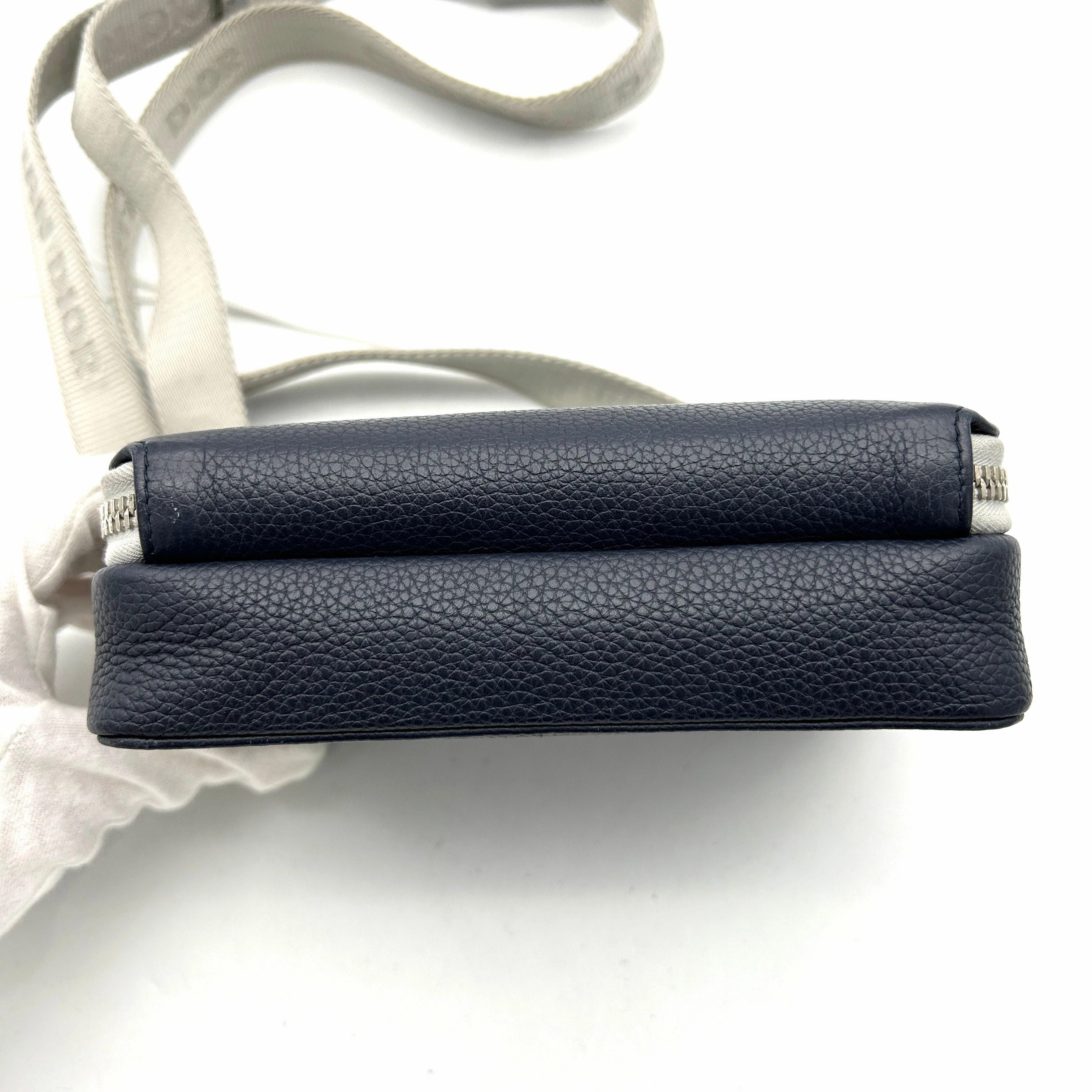 CHRISTIAN DIOR Calfskin Double Zip Crossbody Blue Grey LA39039