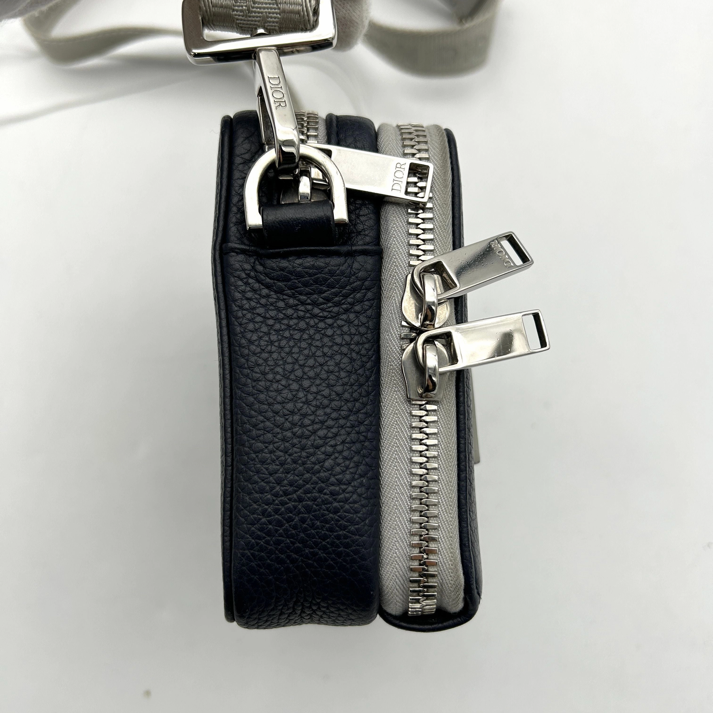 CHRISTIAN DIOR Calfskin Double Zip Crossbody Blue Grey LA39039