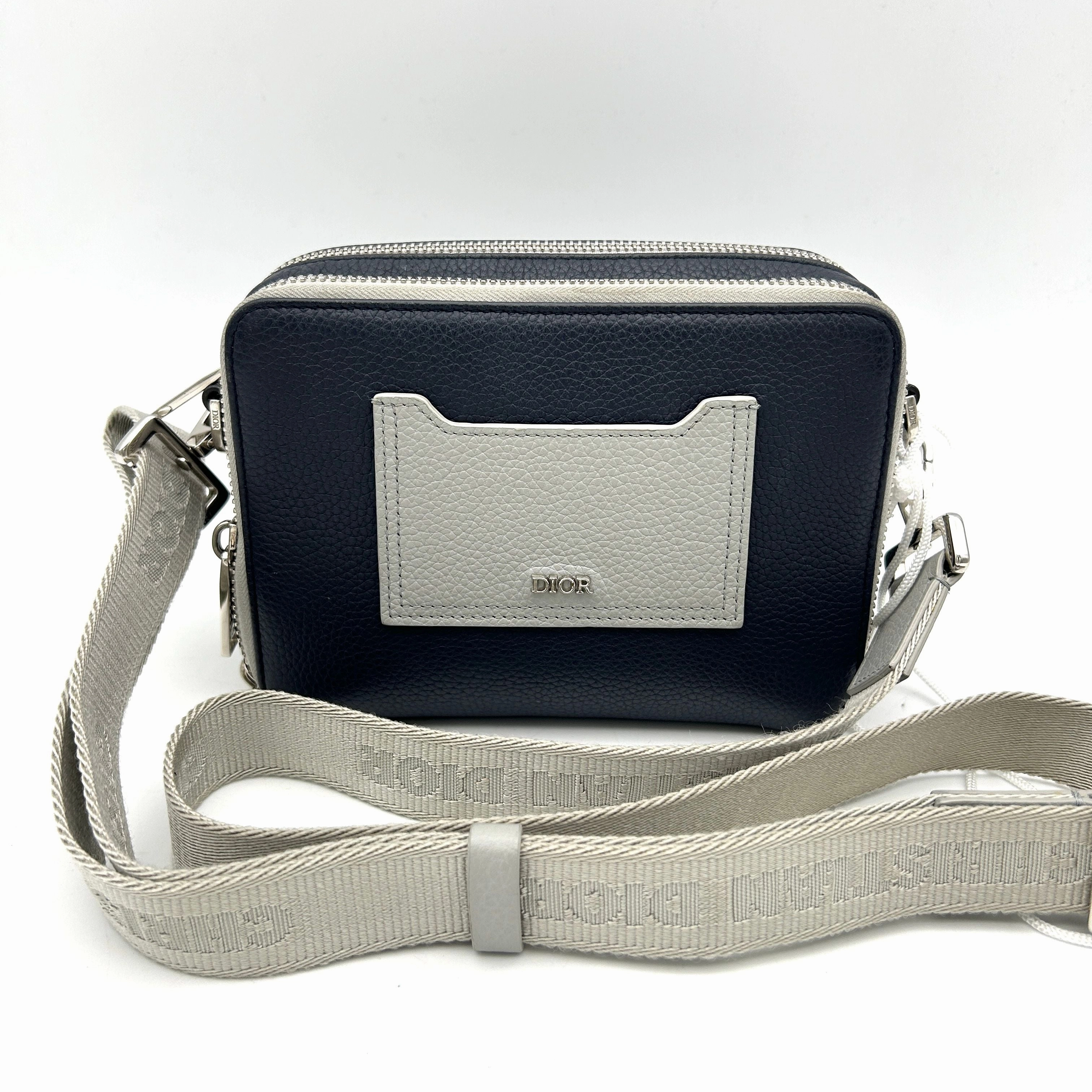CHRISTIAN DIOR Calfskin Double Zip Crossbody Blue Grey LA39039