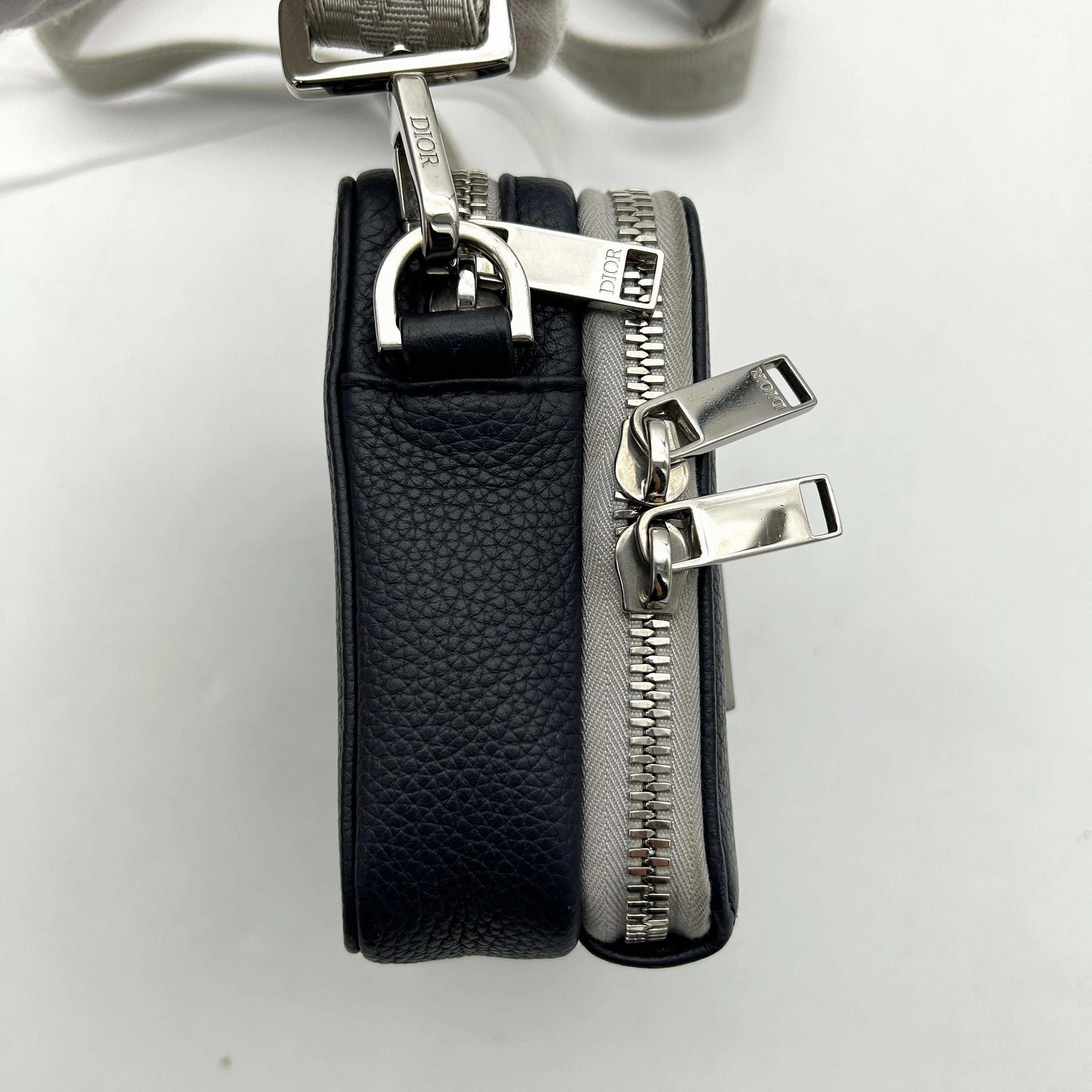 CHRISTIAN DIOR Calfskin Double Zip Crossbody Blue Grey LA39039